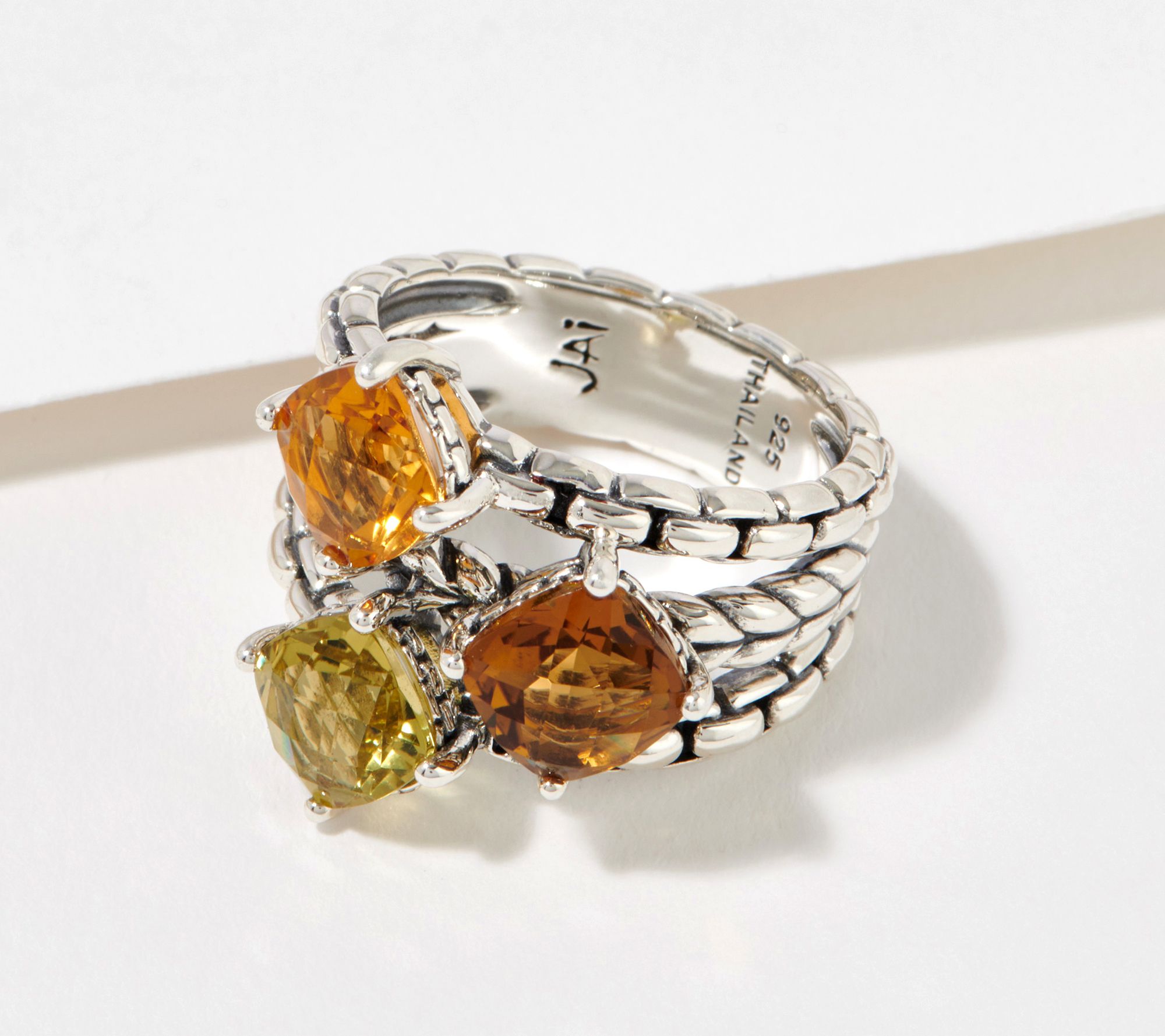 (QVC) JAI Gemstone Box Chain Celebration Ring, Sterling Silver