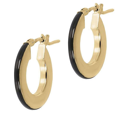 Italian Silver Enamel Hoop Earrings, 18K Gold Plated