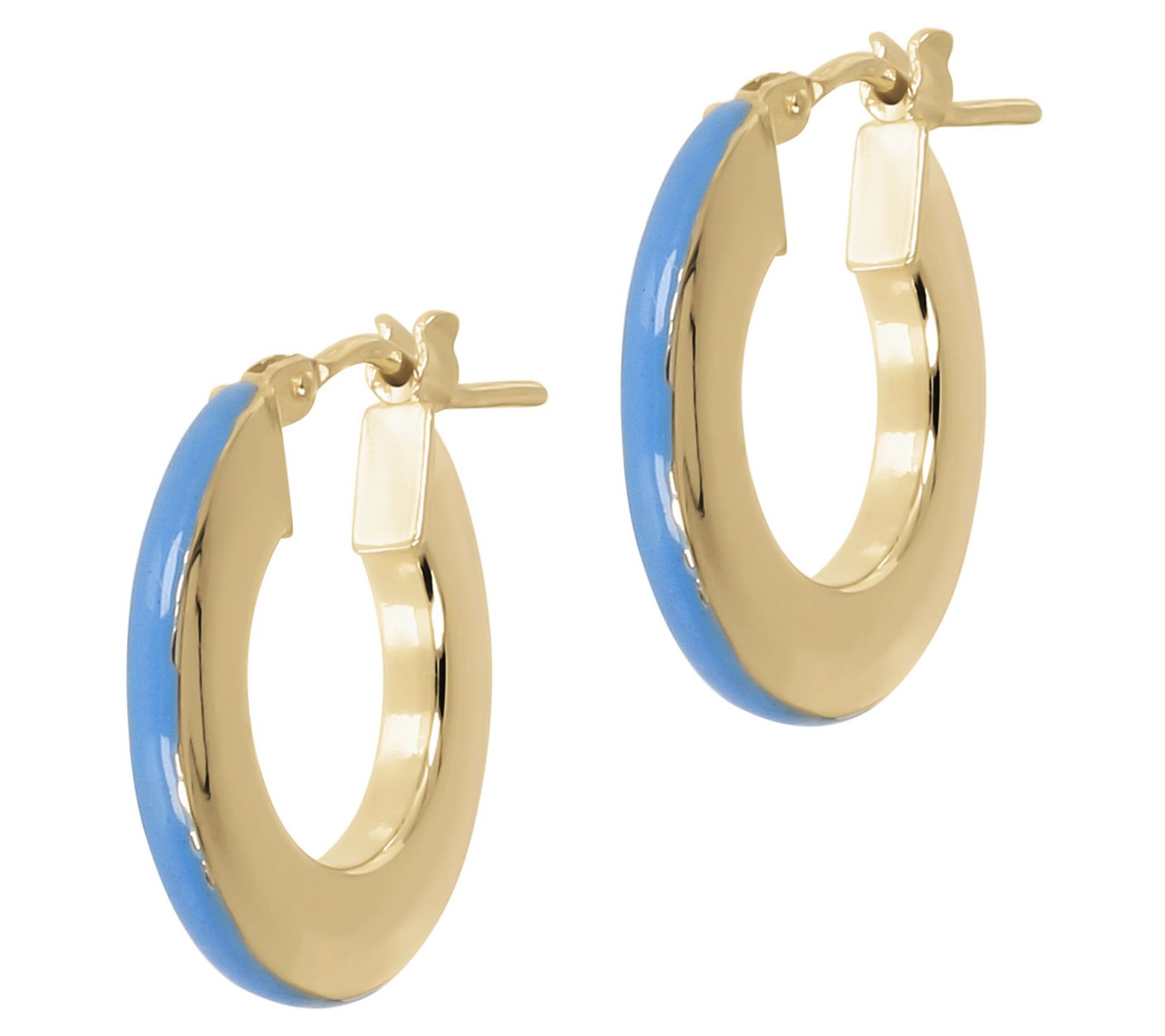Italian Silver Enamel Hoop Earrings, 18K G old Plated