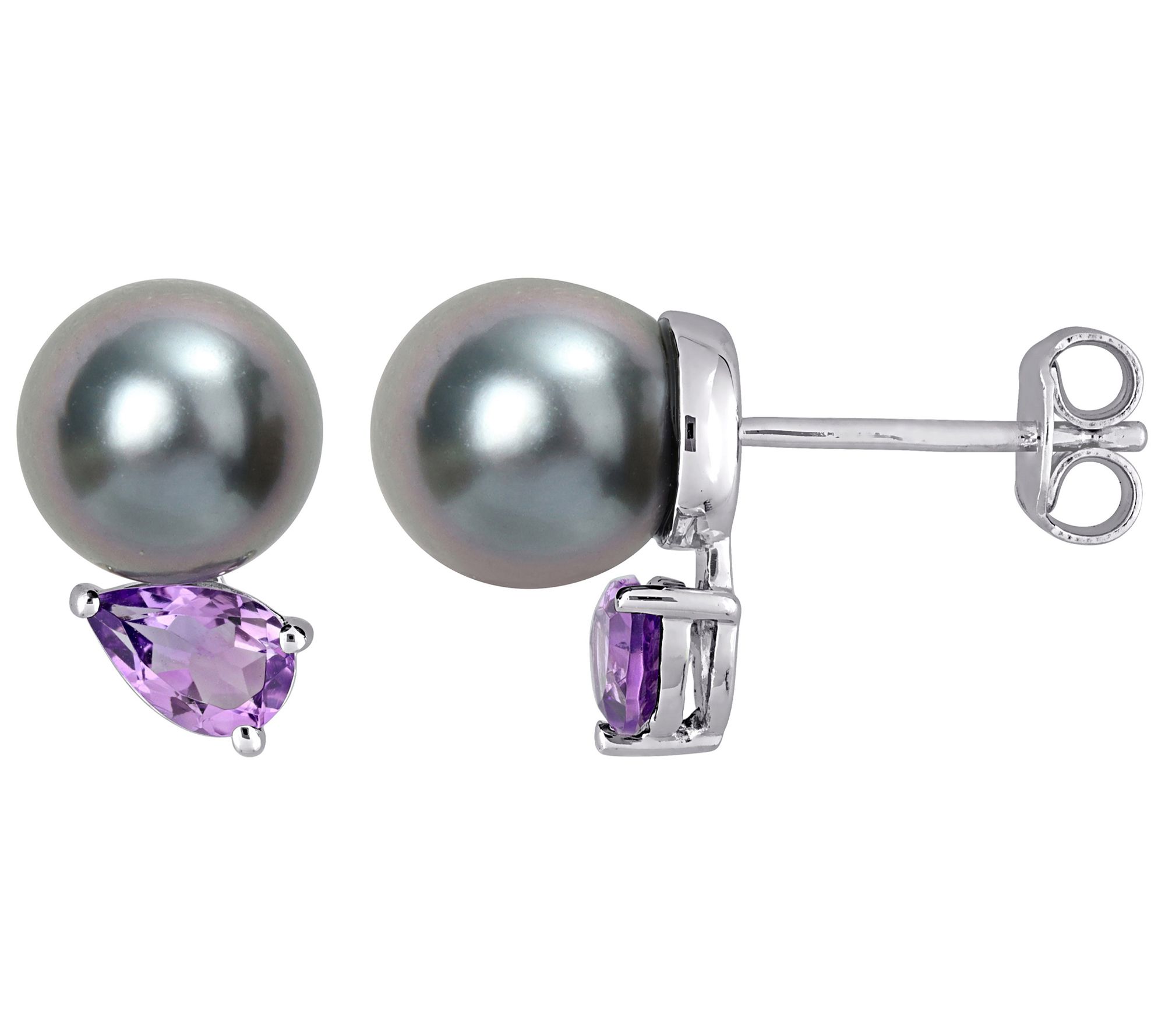 Top quality natural Amethyst stone 10 mm ball sterling silver leverback earrings 