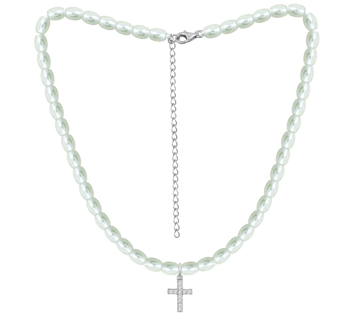 Diamonique Cross Pearl Choker Necklace, Sterling Silver