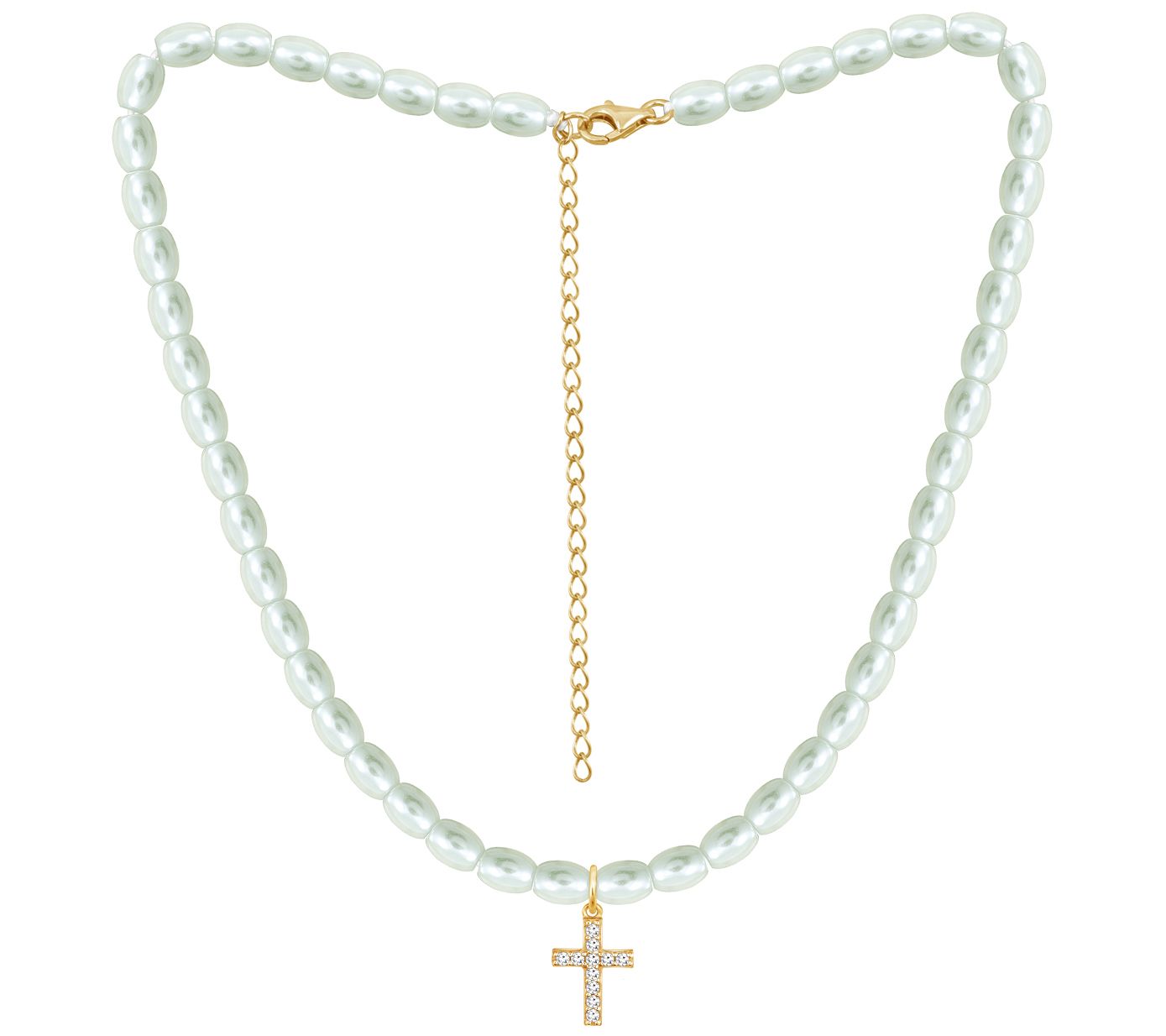 Diamonique Cross Pearl Choker Necklace, Sterling Silver