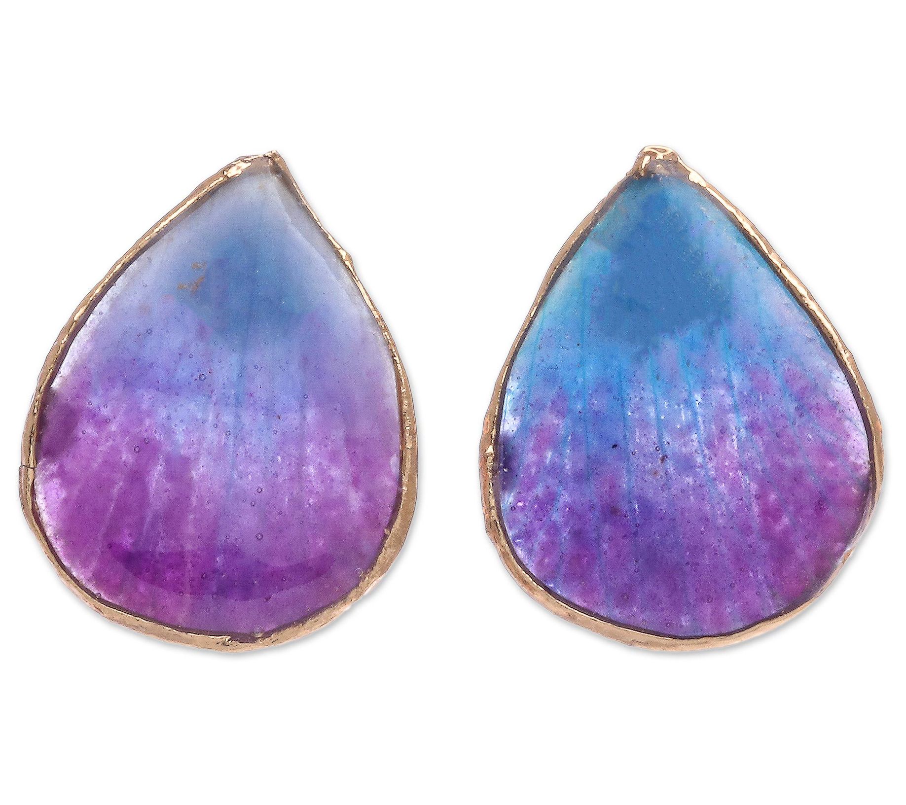 Novica Artisan Crafted 24K Gold Plated Blue Orchid Earrings