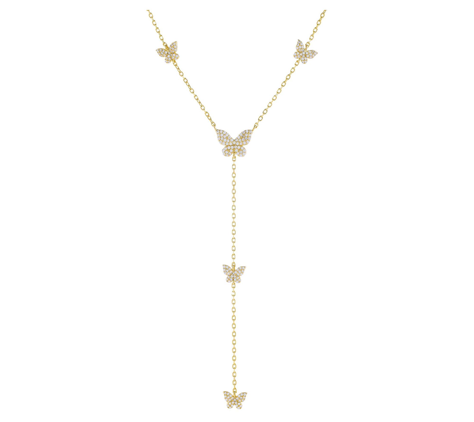 By Adina Eden Sterling Silver Pave Butterfly Lariat Necklace