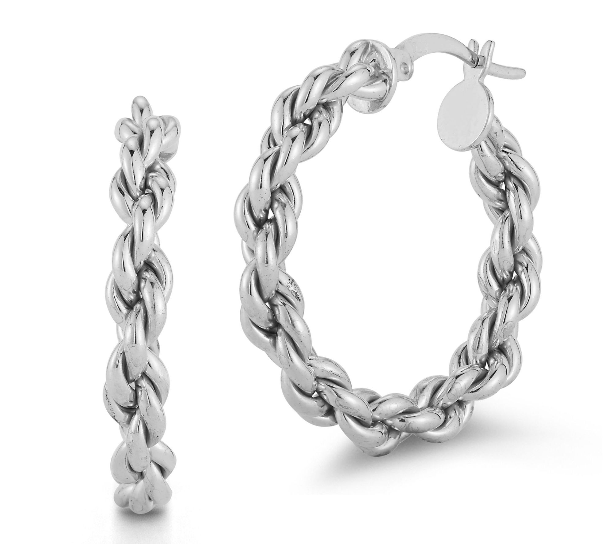 Sterlina Silver Bold Rope Chain Hoop Earrings,Sterling