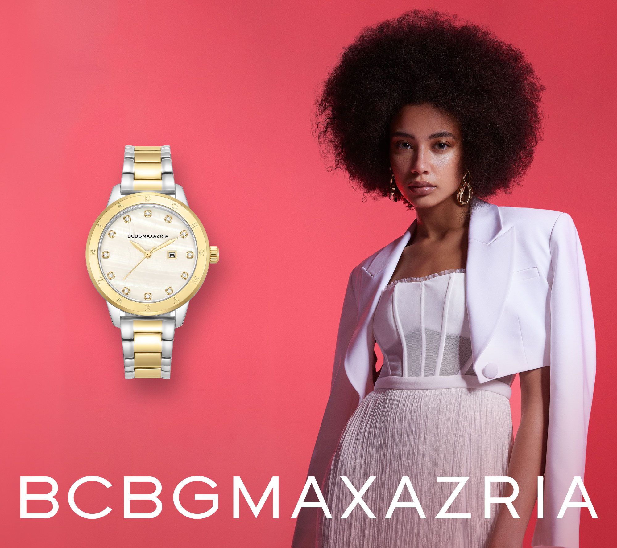 BCBGMAXAZRIA Women s Classic Two Tone Crystal Dial Watch QVC