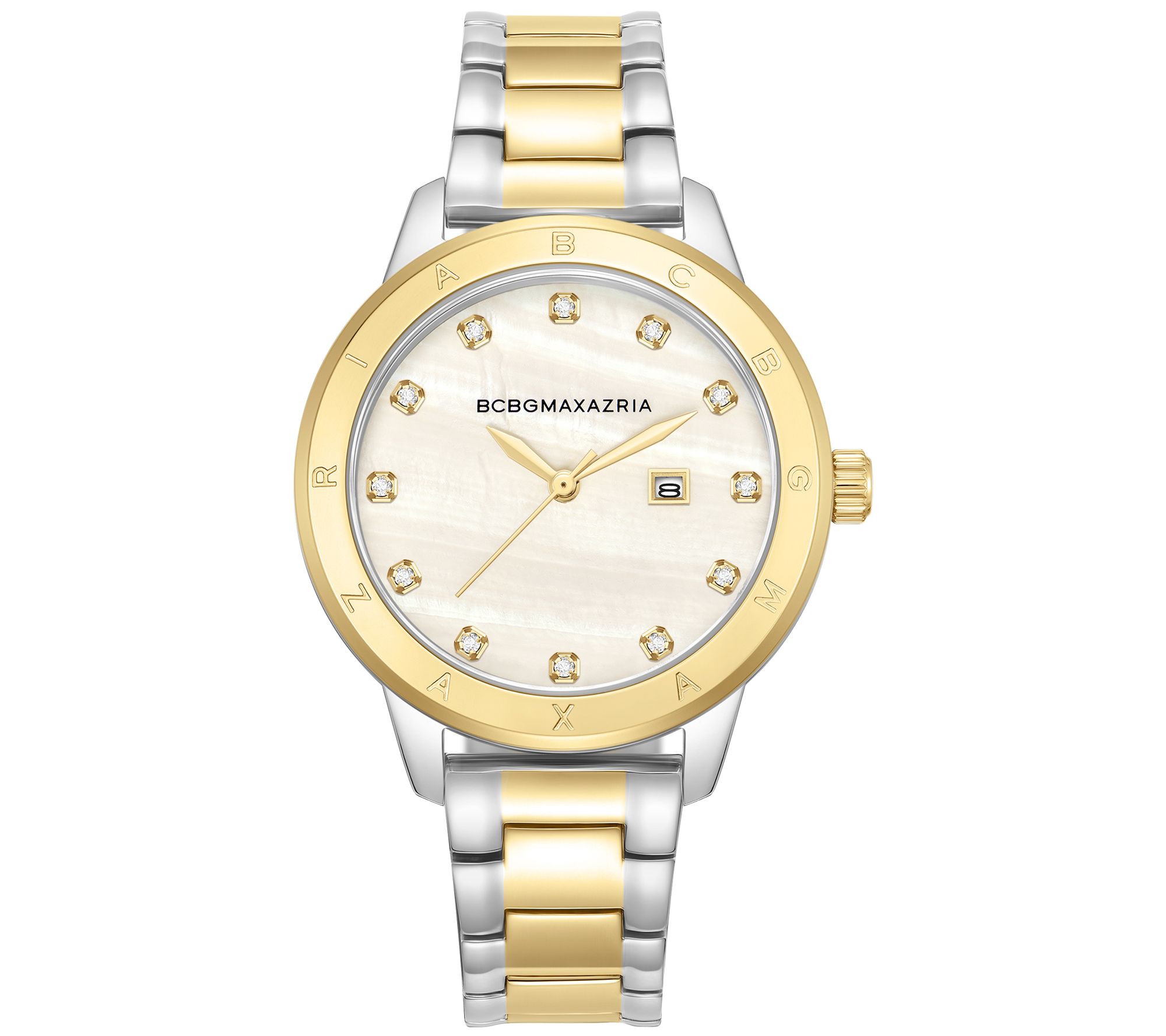 BCBGMAXAZRIA Women s Classic Two Tone Crystal Dial Watch QVC