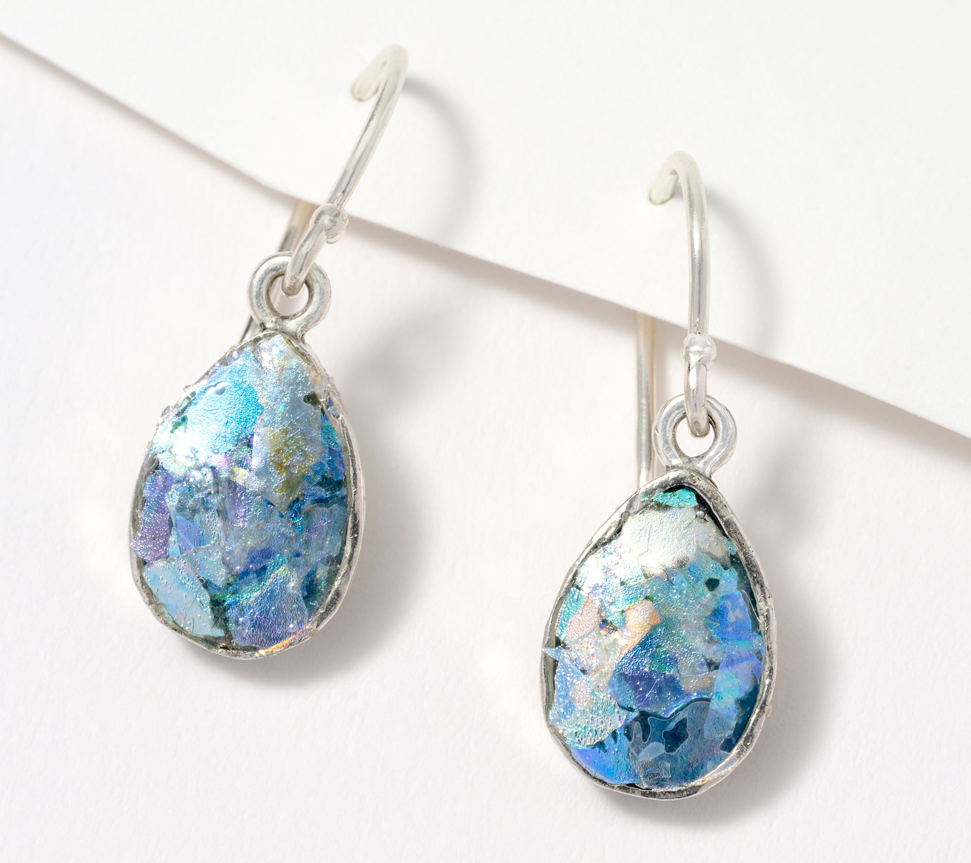 "As Is" Or Paz Roman Glass Pear Shape Drop Earrings, Sterling Silver