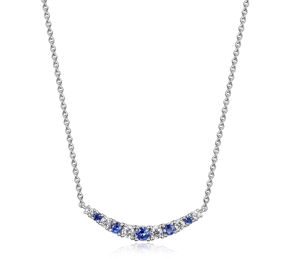 LuxLab Created Sapphire & Diamond Bar Necklace,  Sterling