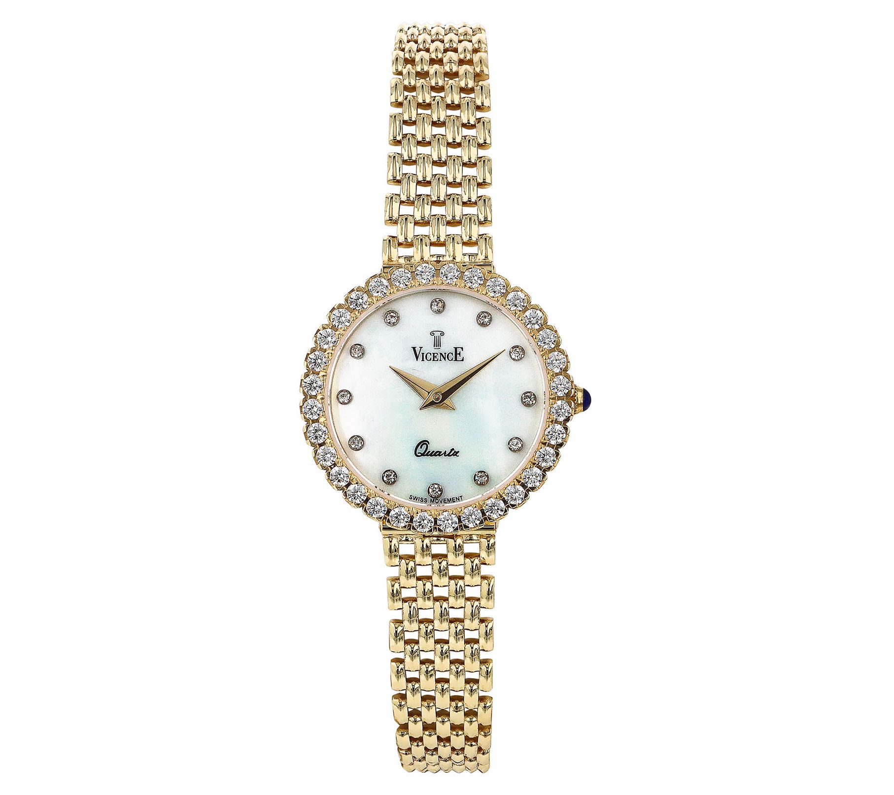 Vicence 14K Gold Round Panther Link Watch