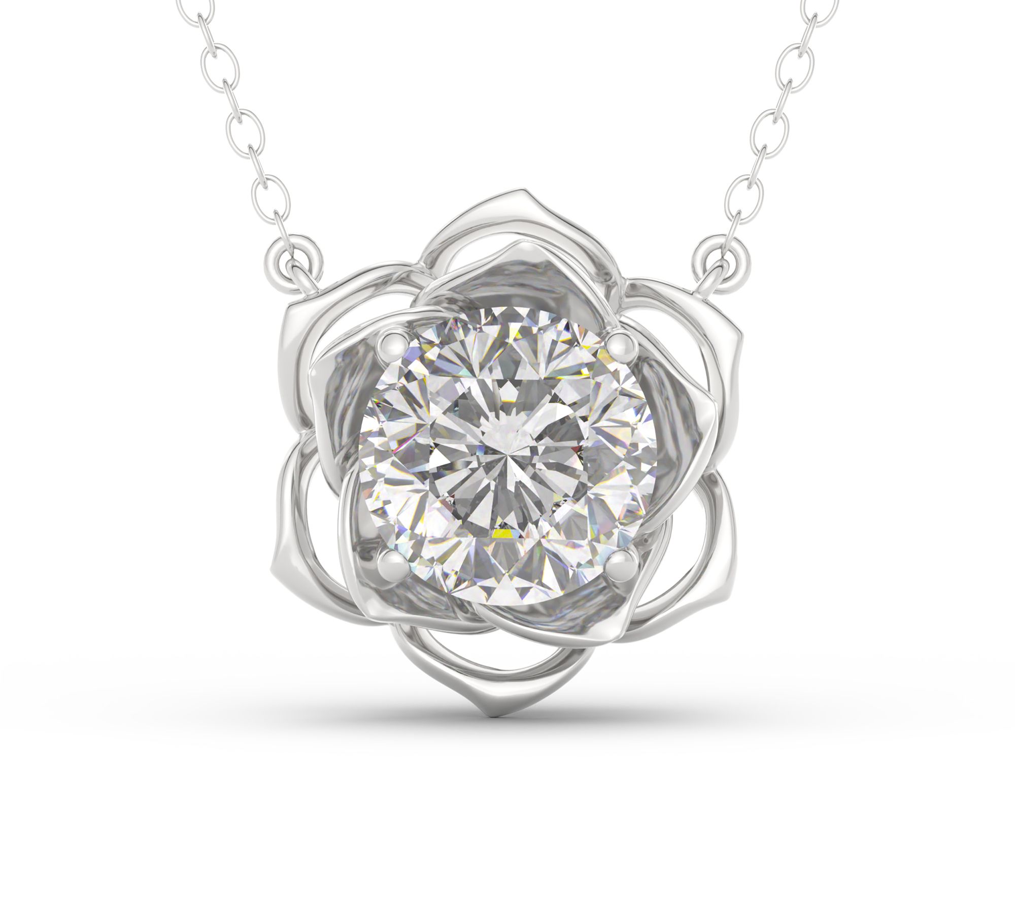 Brilliant Rose 2.00 cttw Lab Grown Diamond Flower Necklace,14