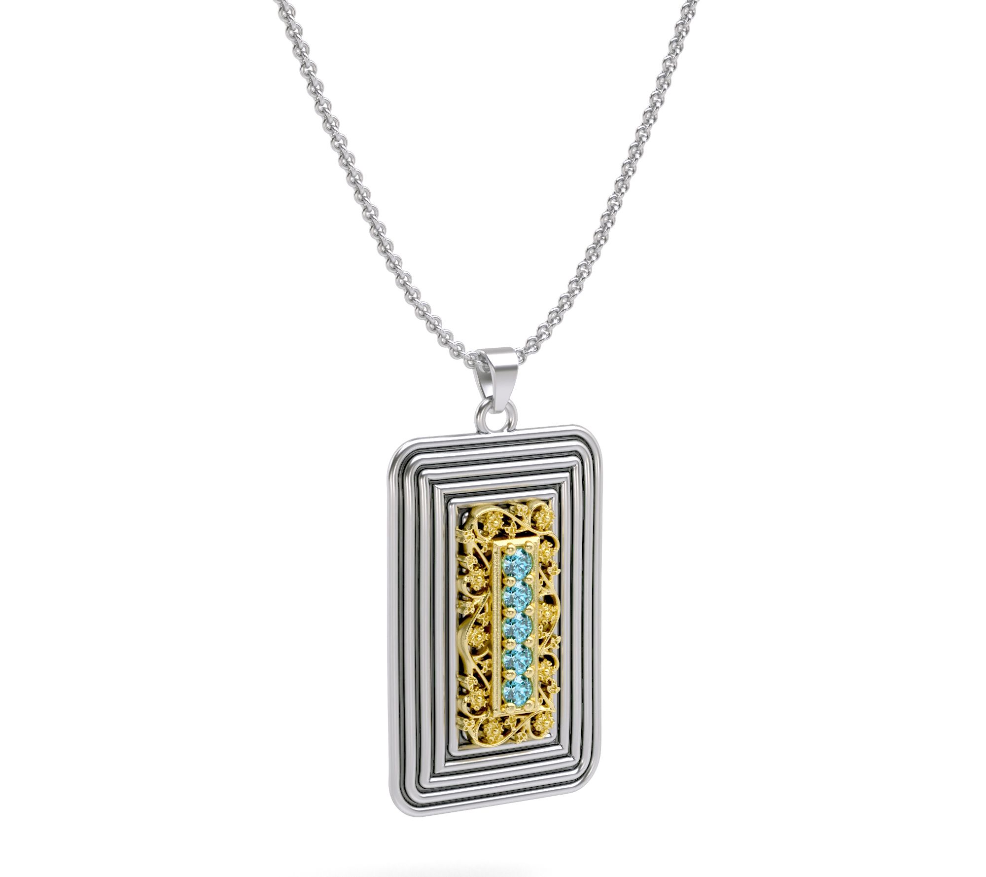 Or Paz Two-Tone Sterling Lace Gemstone Pendantw/ Chain