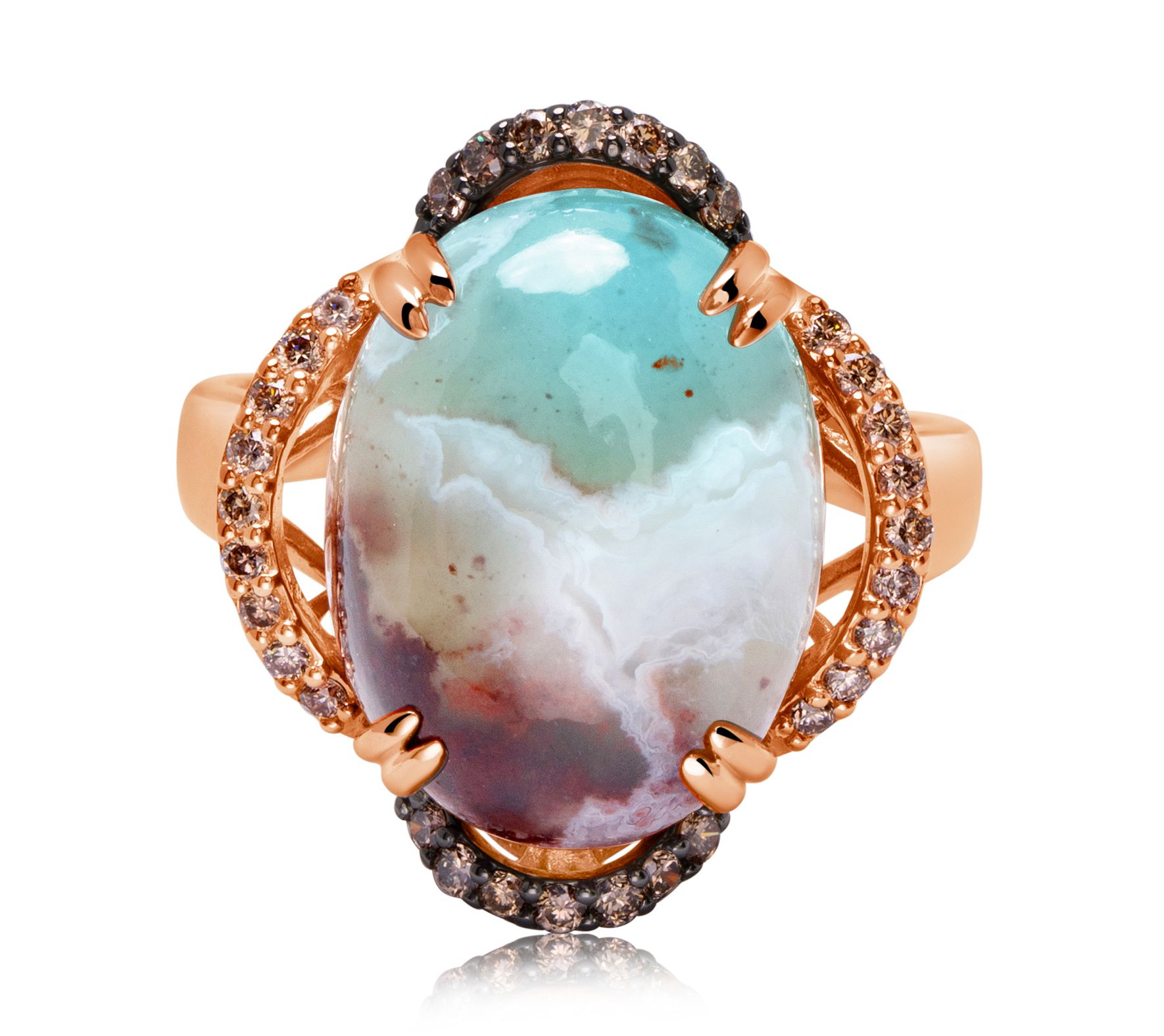 "As Is" Gem Discoverer Oval -Cut Aquaprase & Diamond Ring, 14K Rose Gold