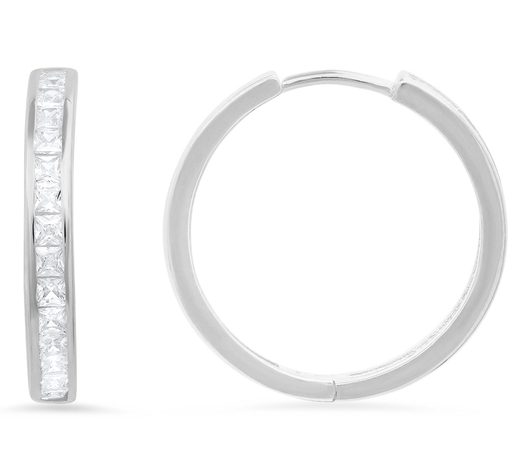 Diamonique 1.65 cttw Princess Cut Hoop Earrings, Sterling