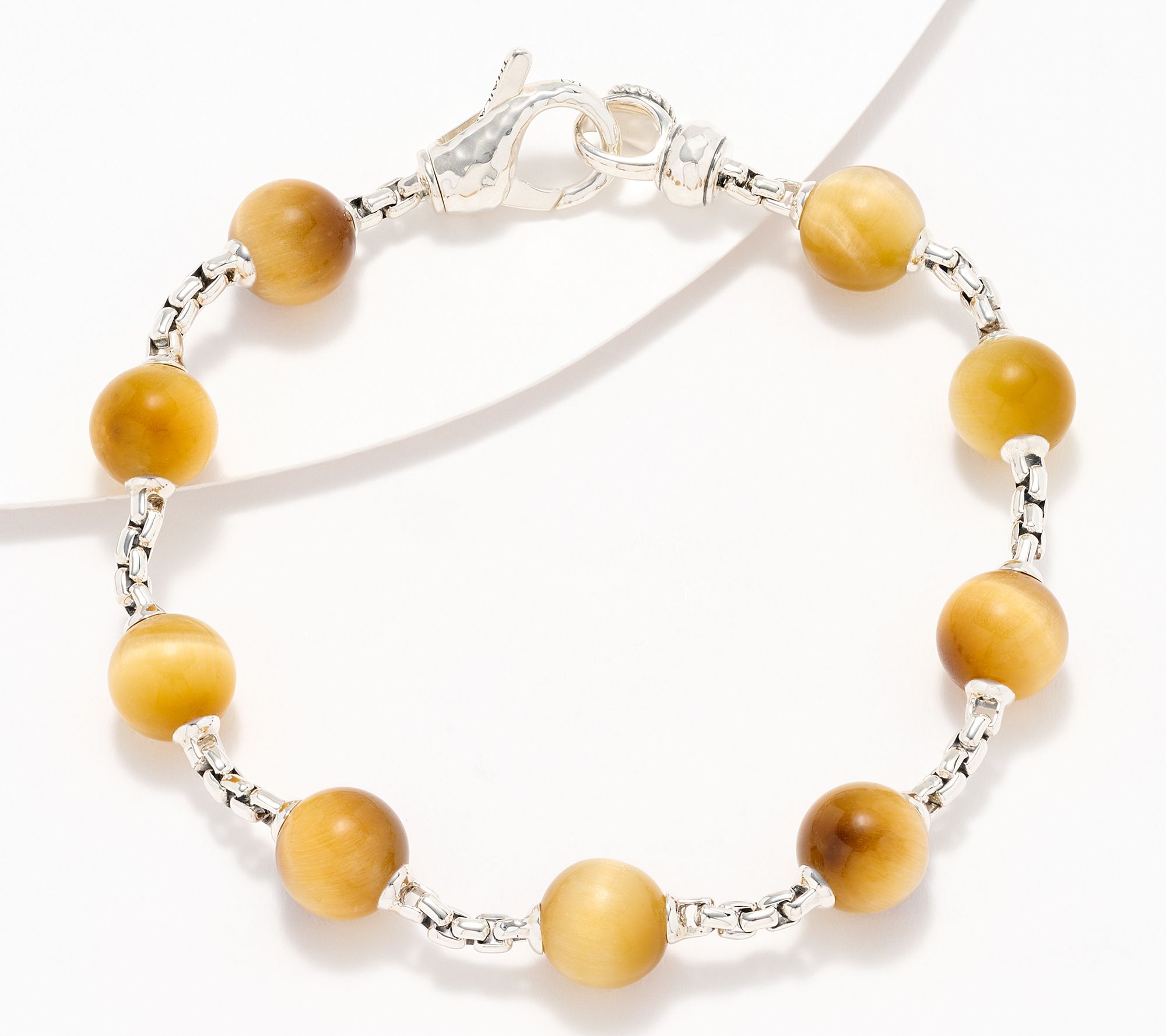 JAI Sterling Silver Gemstone Bead 2.7mm Box Chain Bracelet