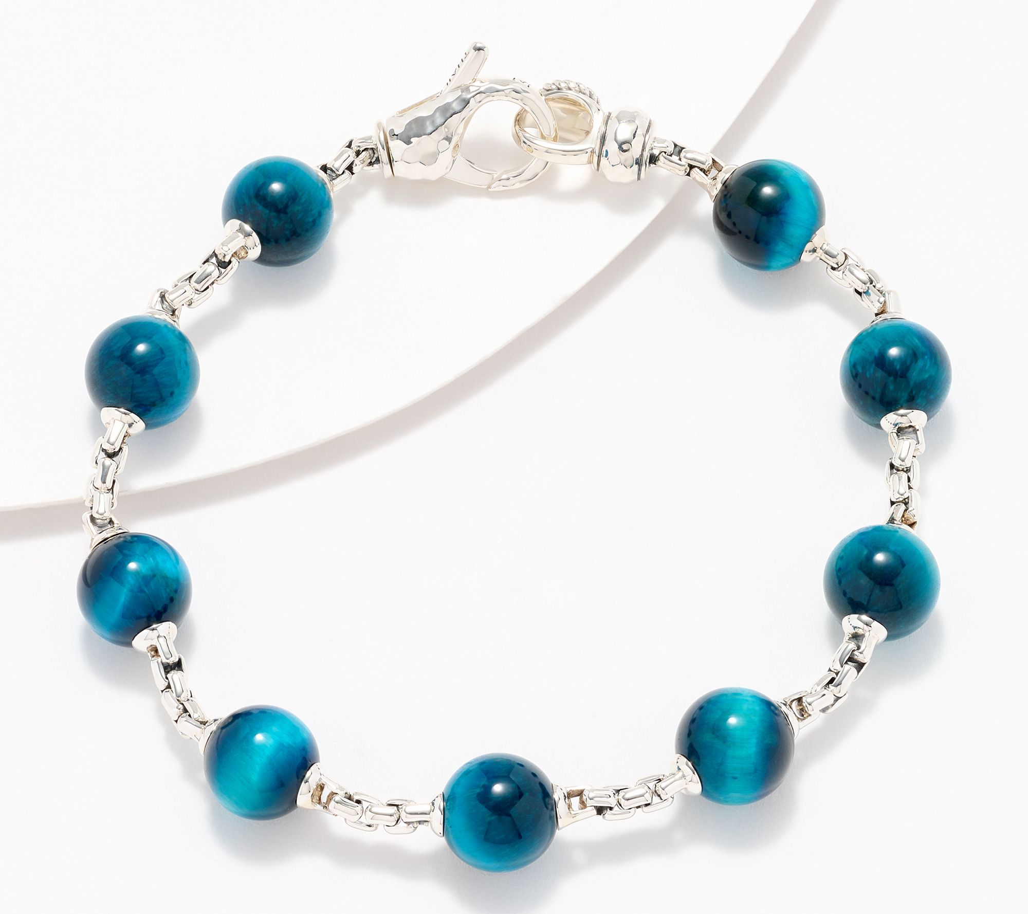 JAI Sterling Silver Gemstone Bead 2.7mm Box Chain Bracelet
