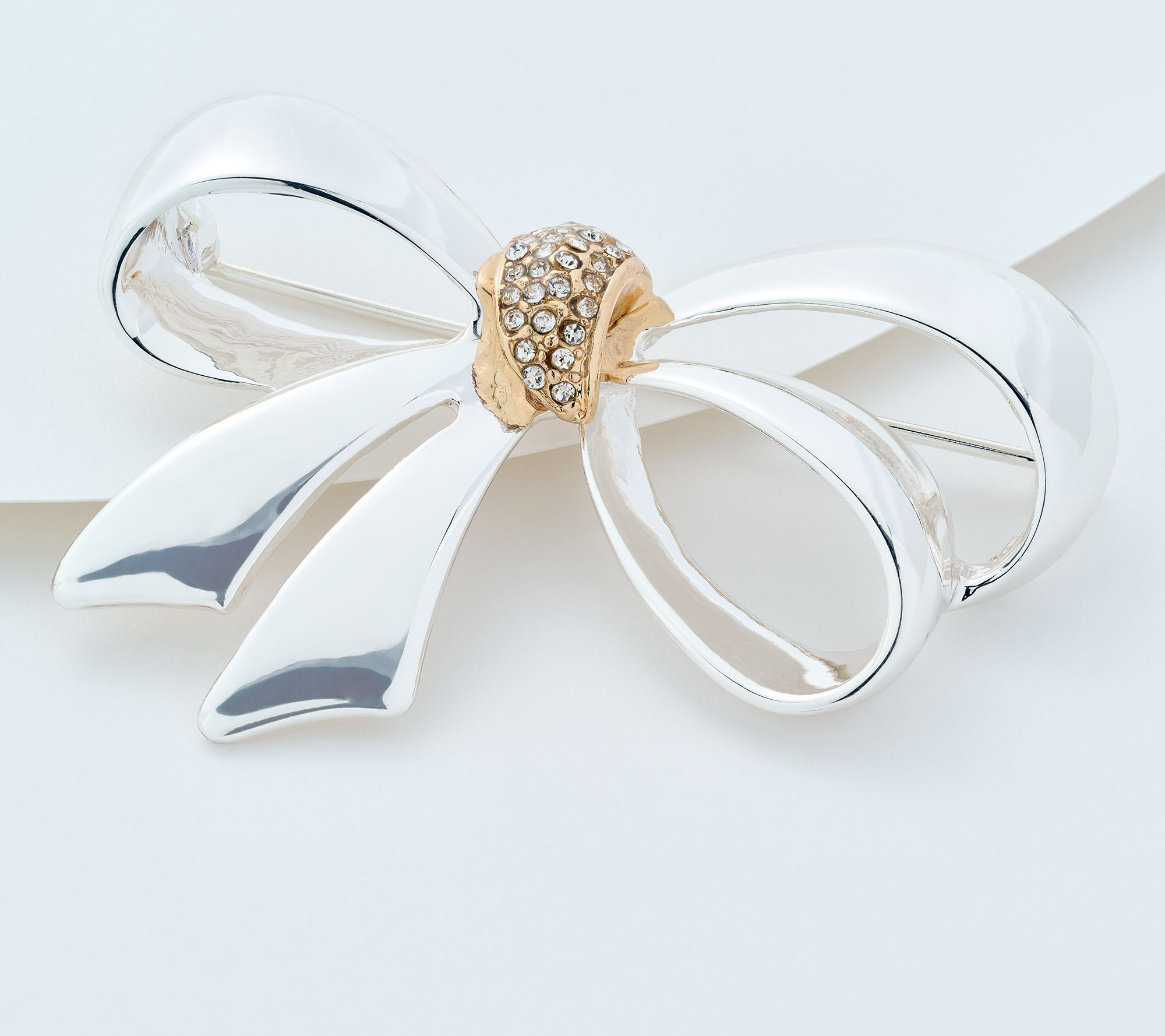 "As Is" Joan Rivers Polished Bow Pin with Pave Stones