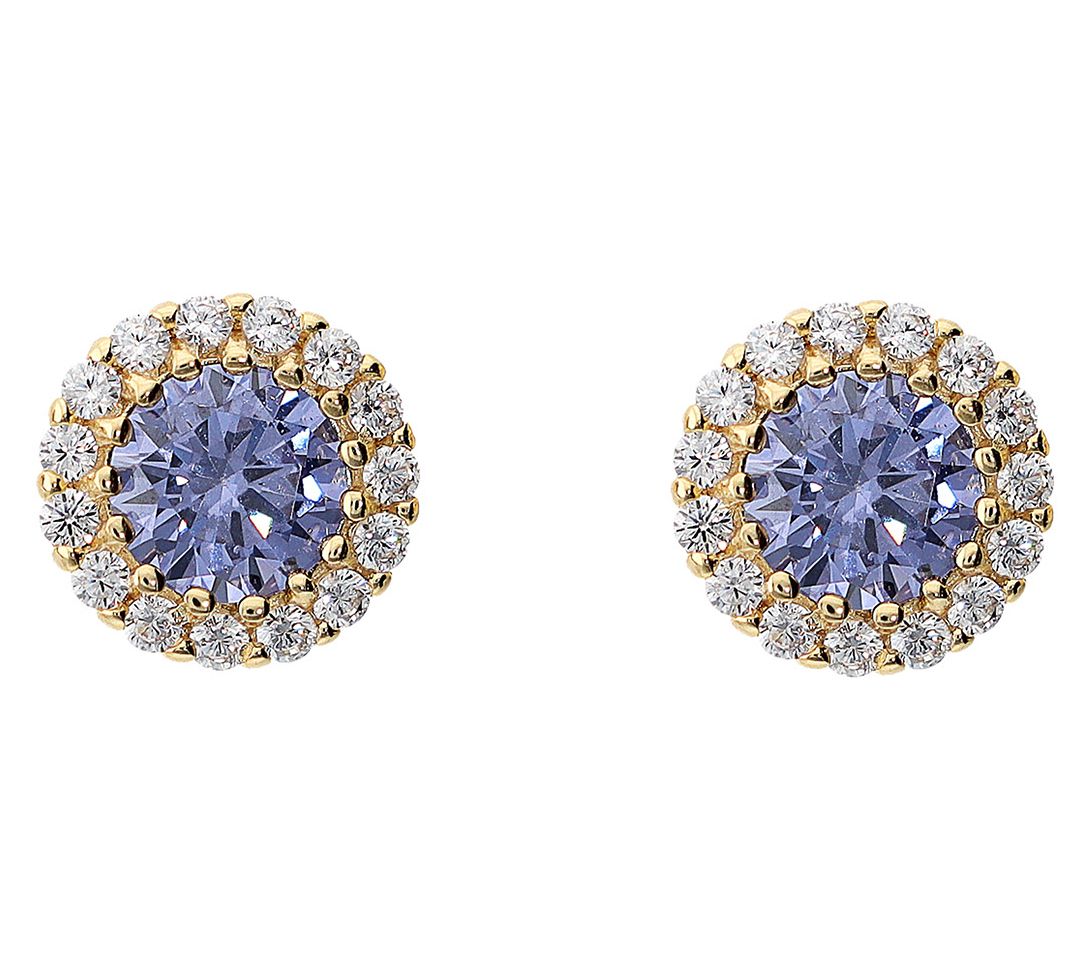 Diamonique Halo Stud Earrings, 14K Gold Plated