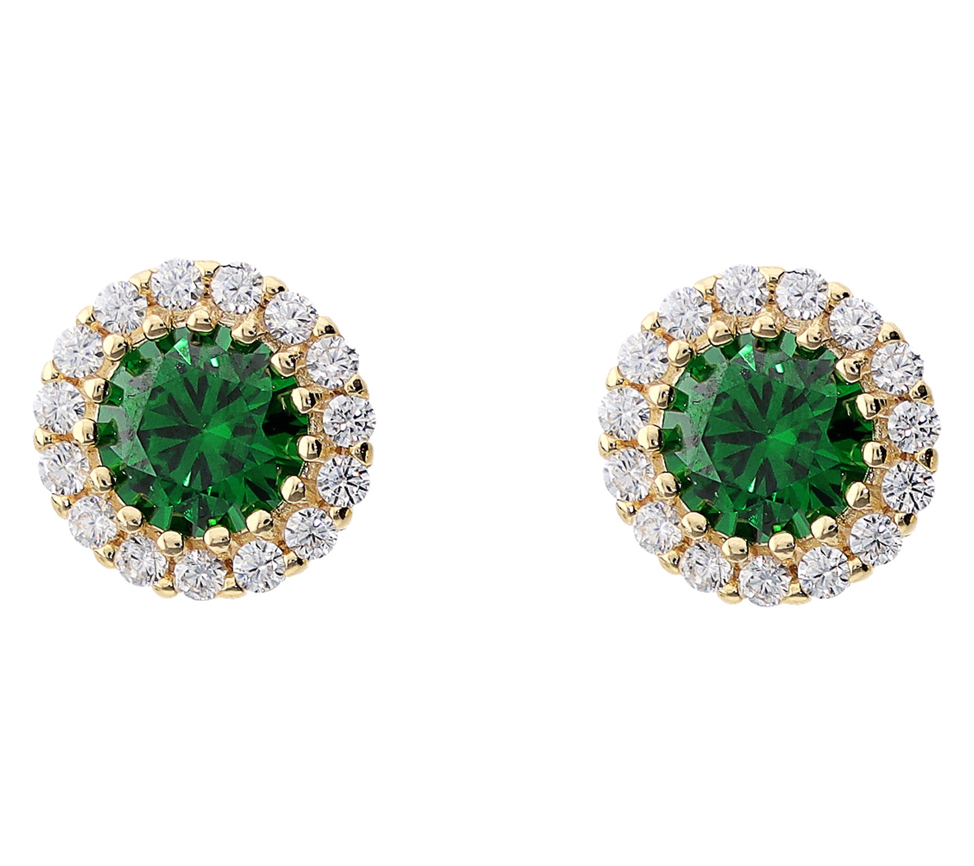 Diamonique Halo Stud Earrings, 14K Gold Plated