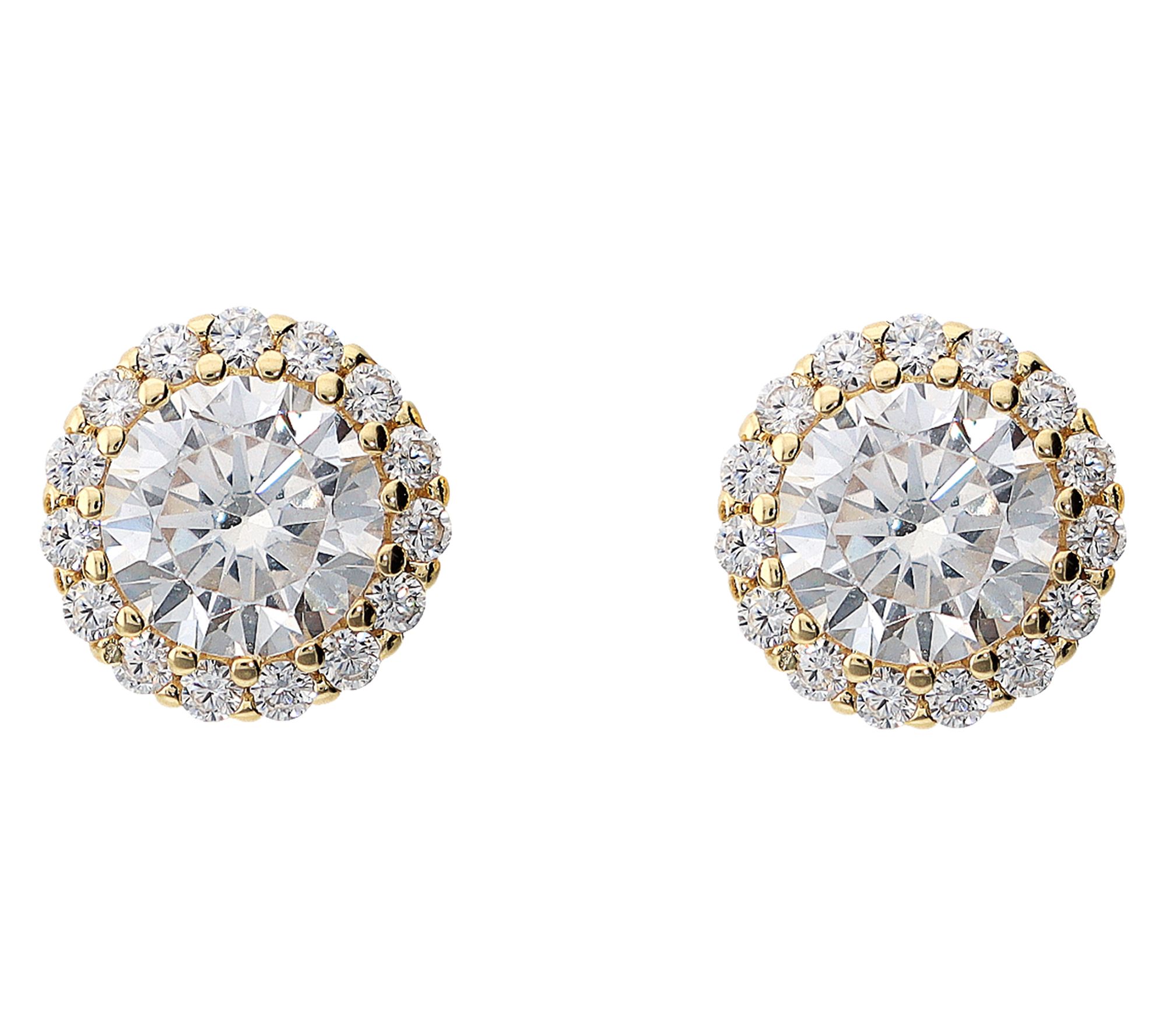 Diamonique Halo Stud Earrings, 14K Gold Plated