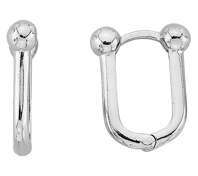 Silver Style Beaded Oval Huggie Hoop Earrings,Sterling