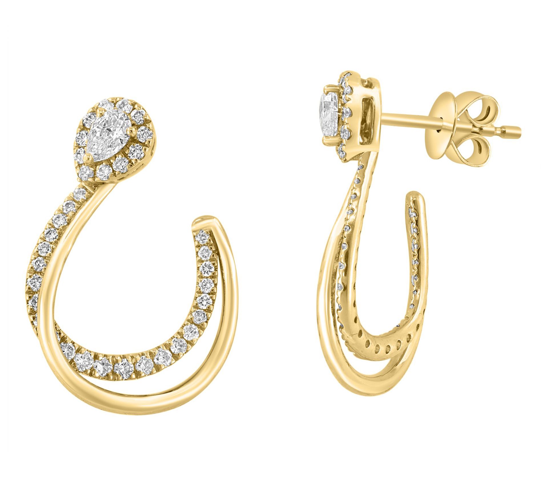 Effy 0.75 cttw Diamond J Hoop Earrings, 14K Gol d