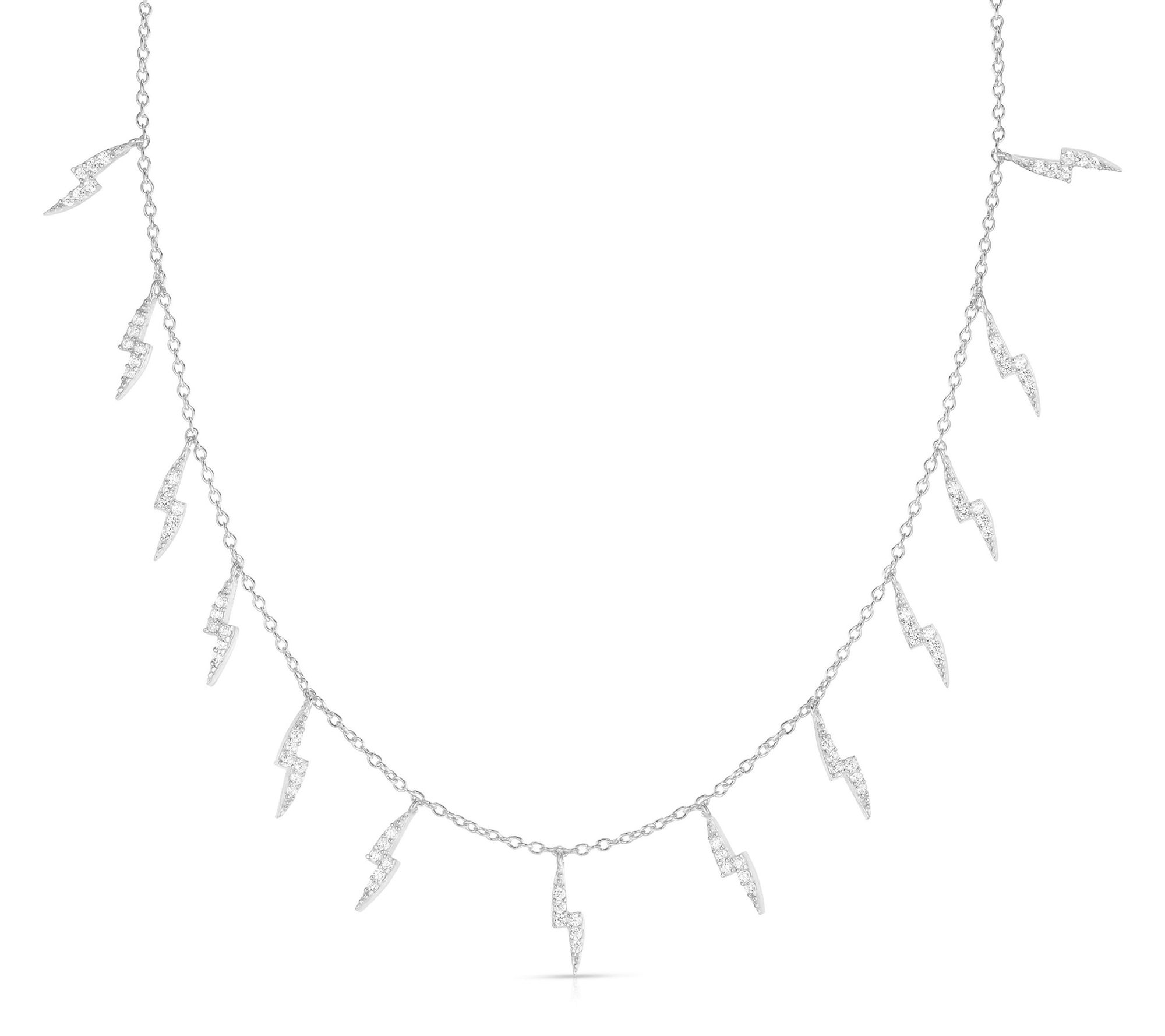 Sterlina Silver Pave Lightning Charm Necklace,Sterling