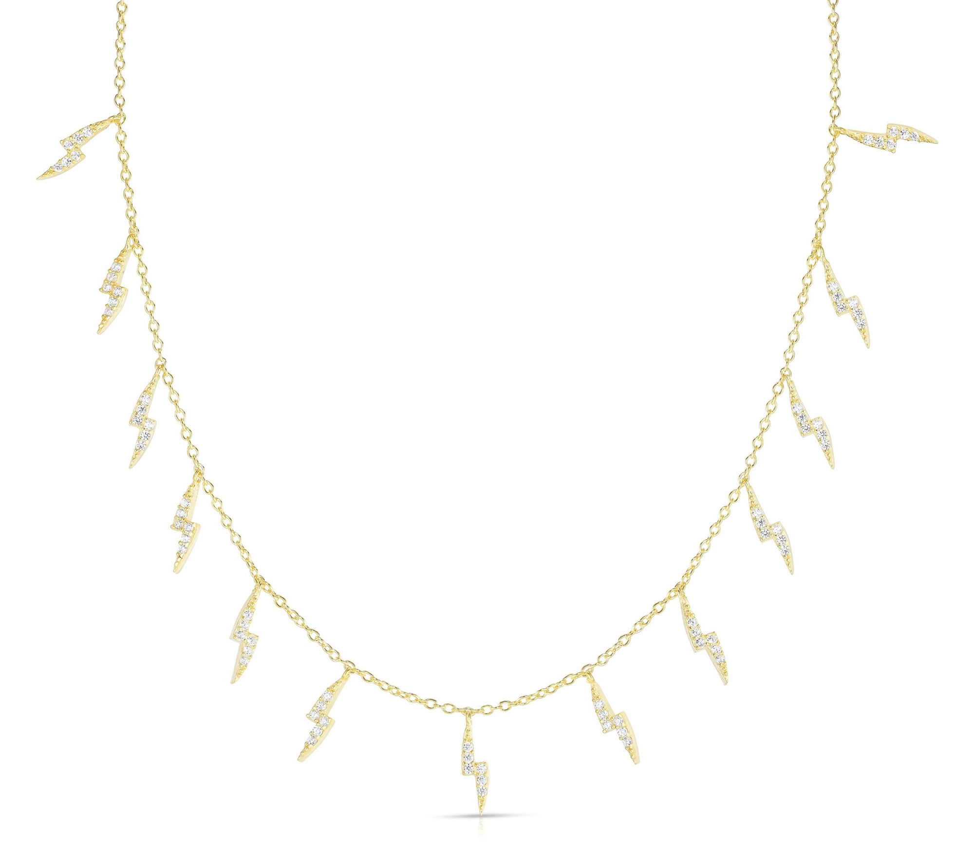 Sterlina Silver Pave Lightning Charm Necklace,Sterling