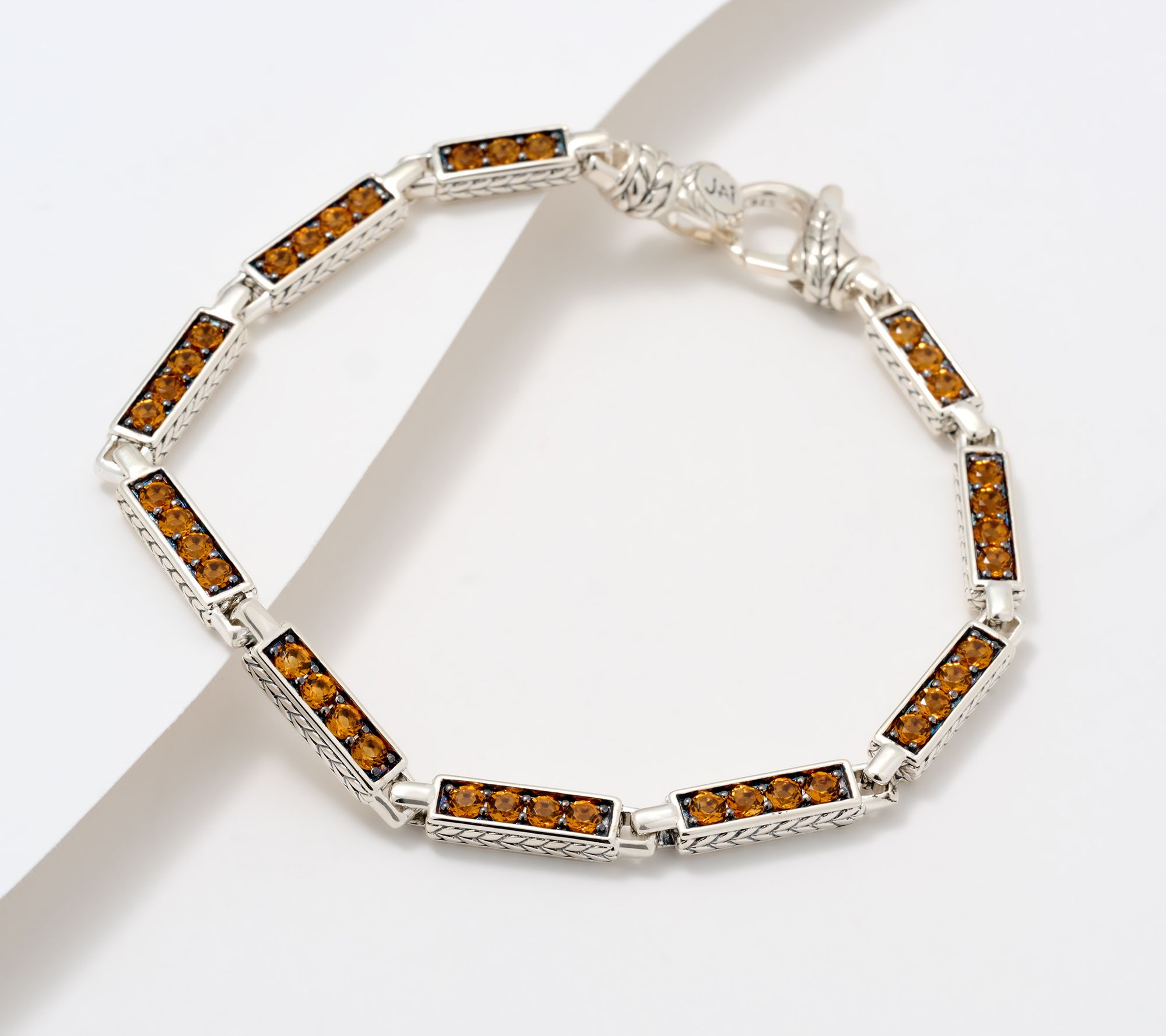 JAI Sterling Silver Multi-Station Gemstone Link Bracelet