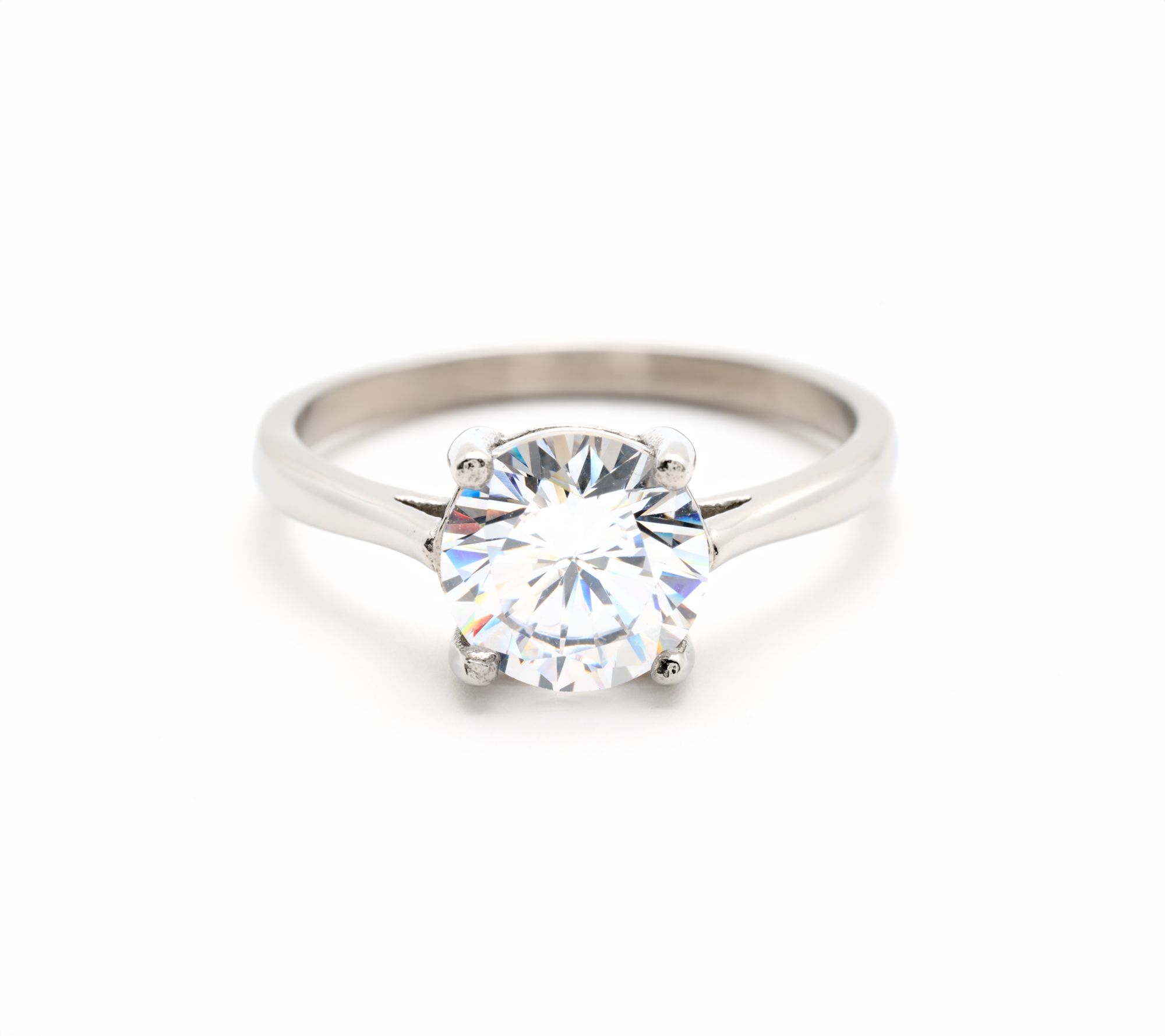 "As Is" Steel by Diamonique 2ct Round Solitaire Ring