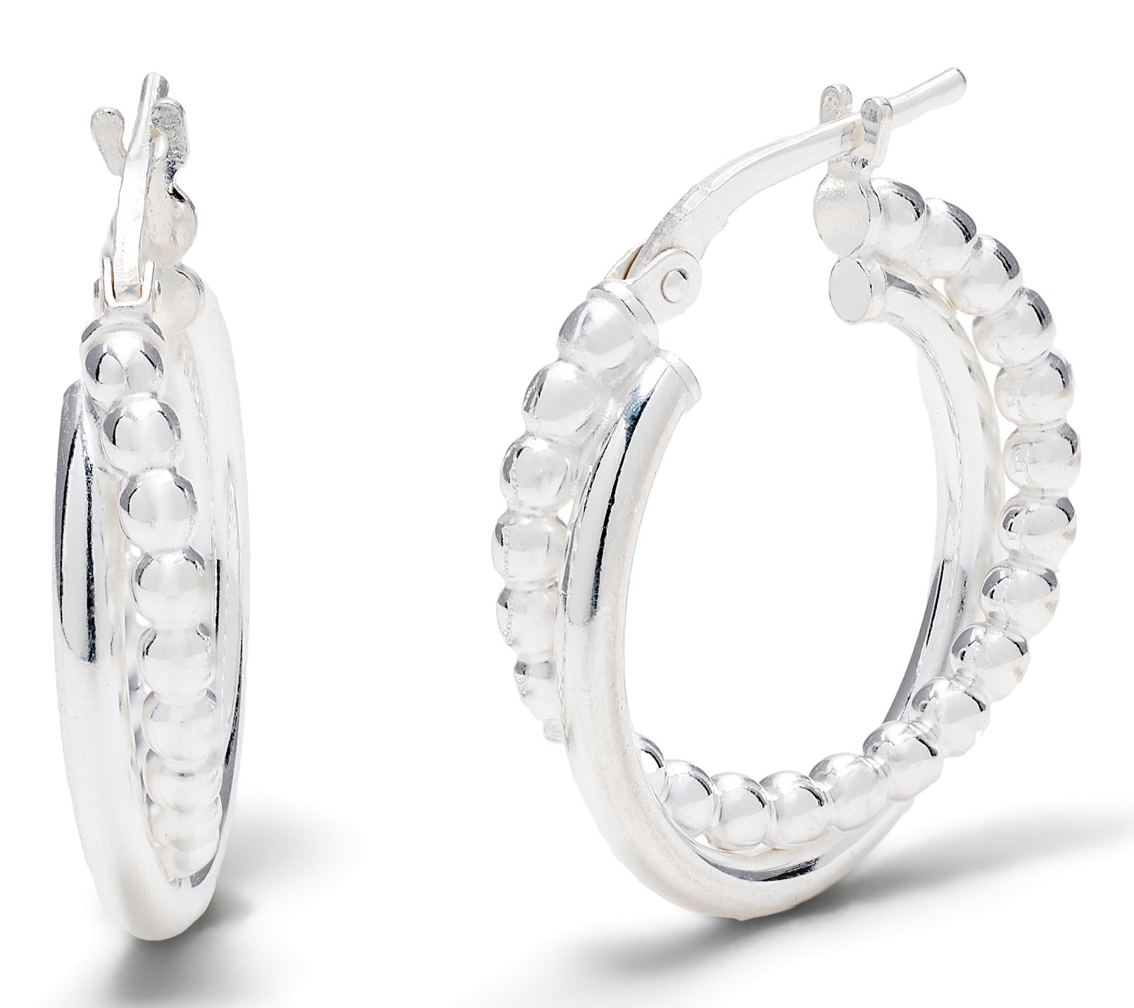 UltraFine 950 Polished and Bead Detail 3/4" Hoop Earrings
