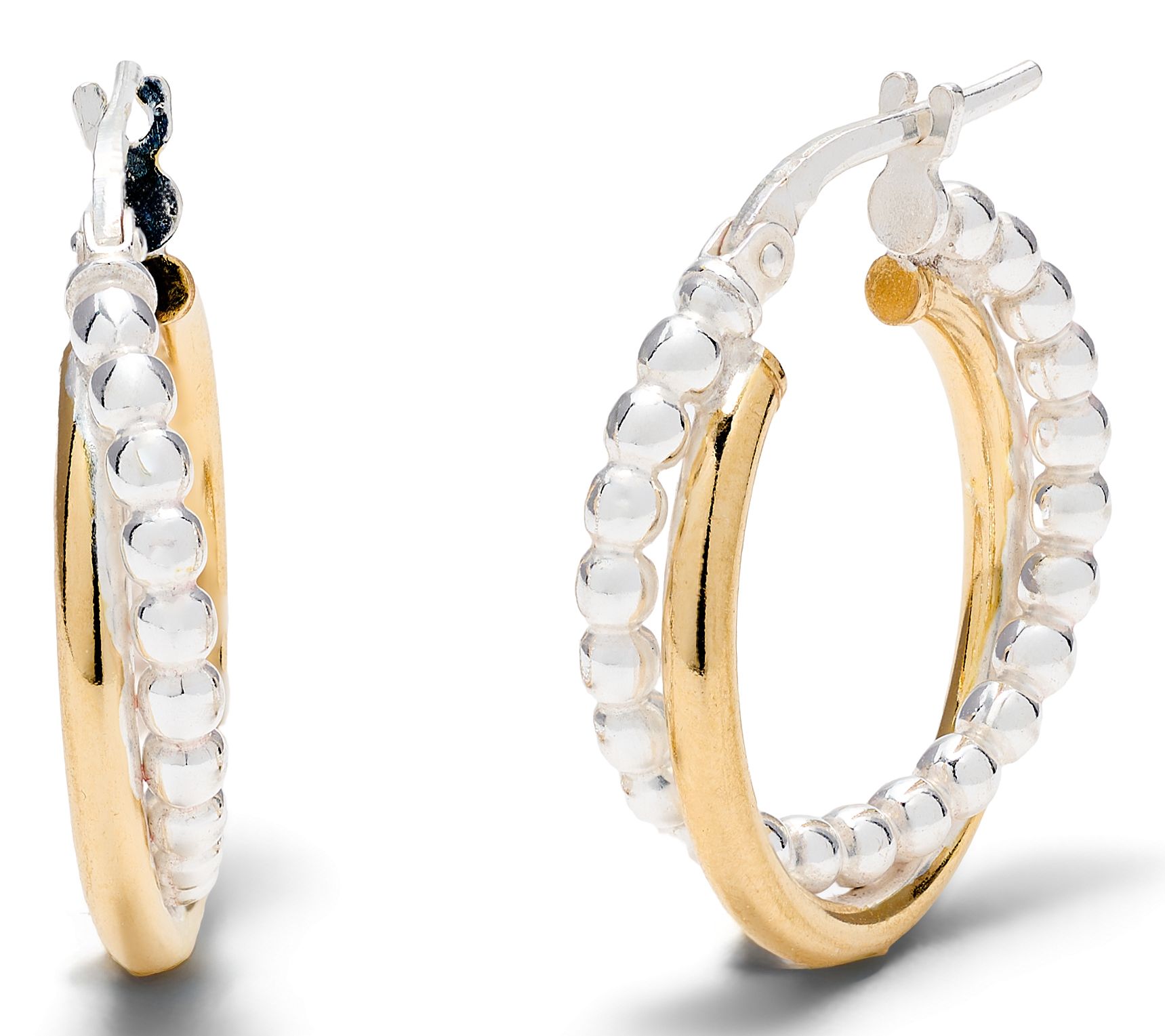 UltraFine 950 Polished and Bead Detail 3/4" Hoop Earrings