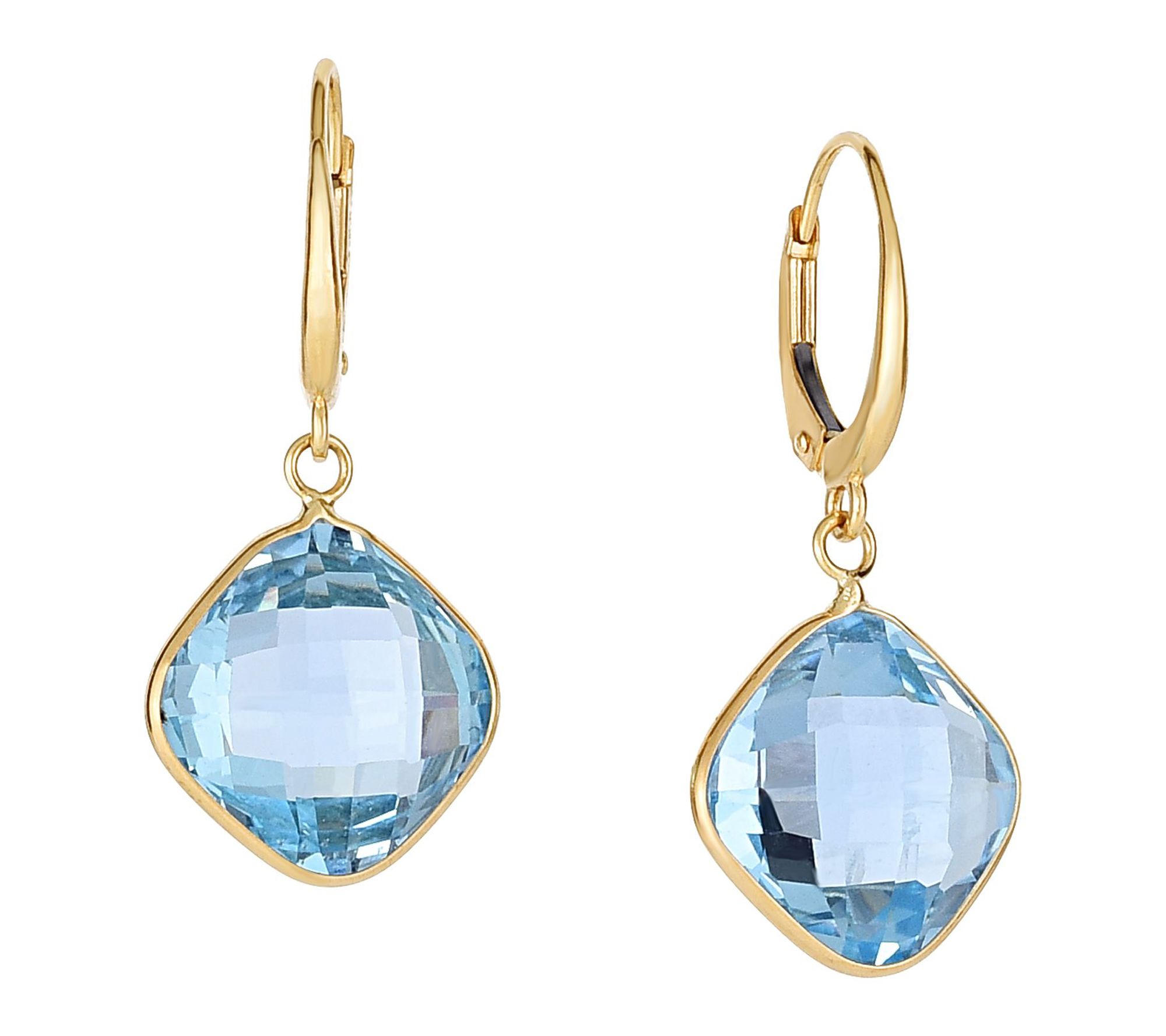 14K Gold Cushion-Cut Sky Blue Topaz Dangling Earrings