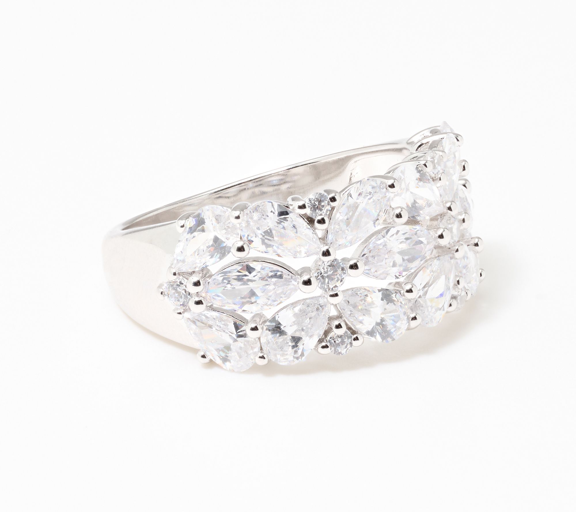 Diamonique Classics Multi -Cut Band Ring, Sterling Silver