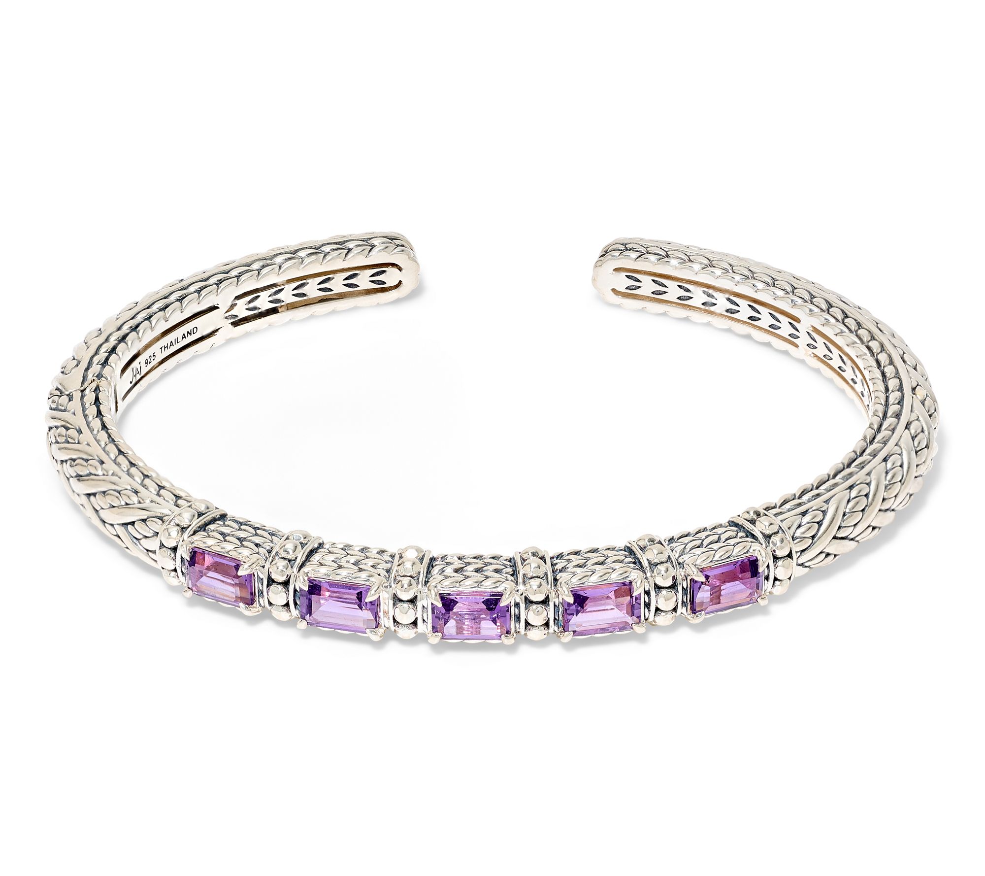 JAI Sterling Silver Legacy Woven Shimmer Bead Gemstone Cuff