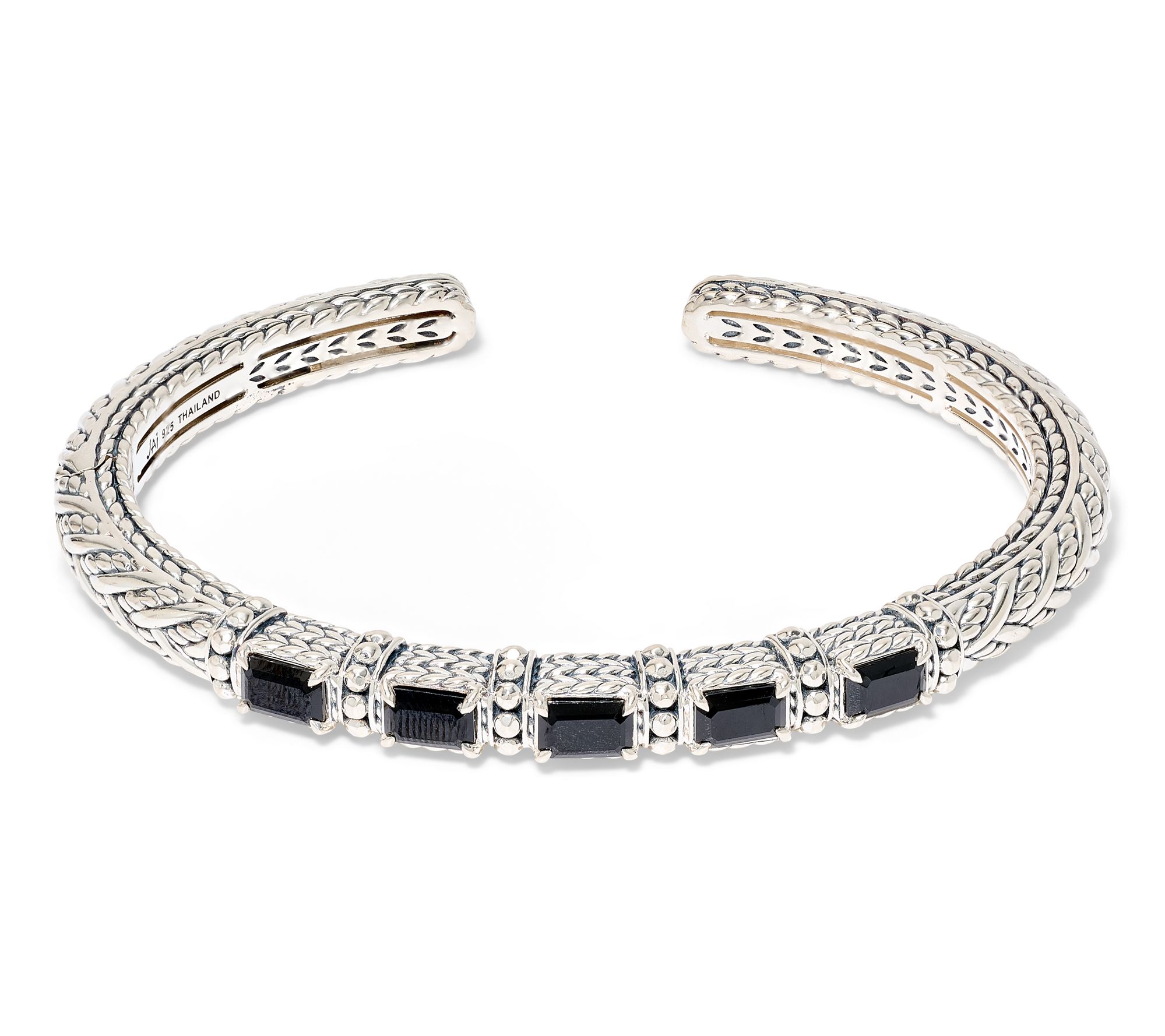 JAI Sterling Silver Legacy Woven Shimmer Bead Gemstone Cuff