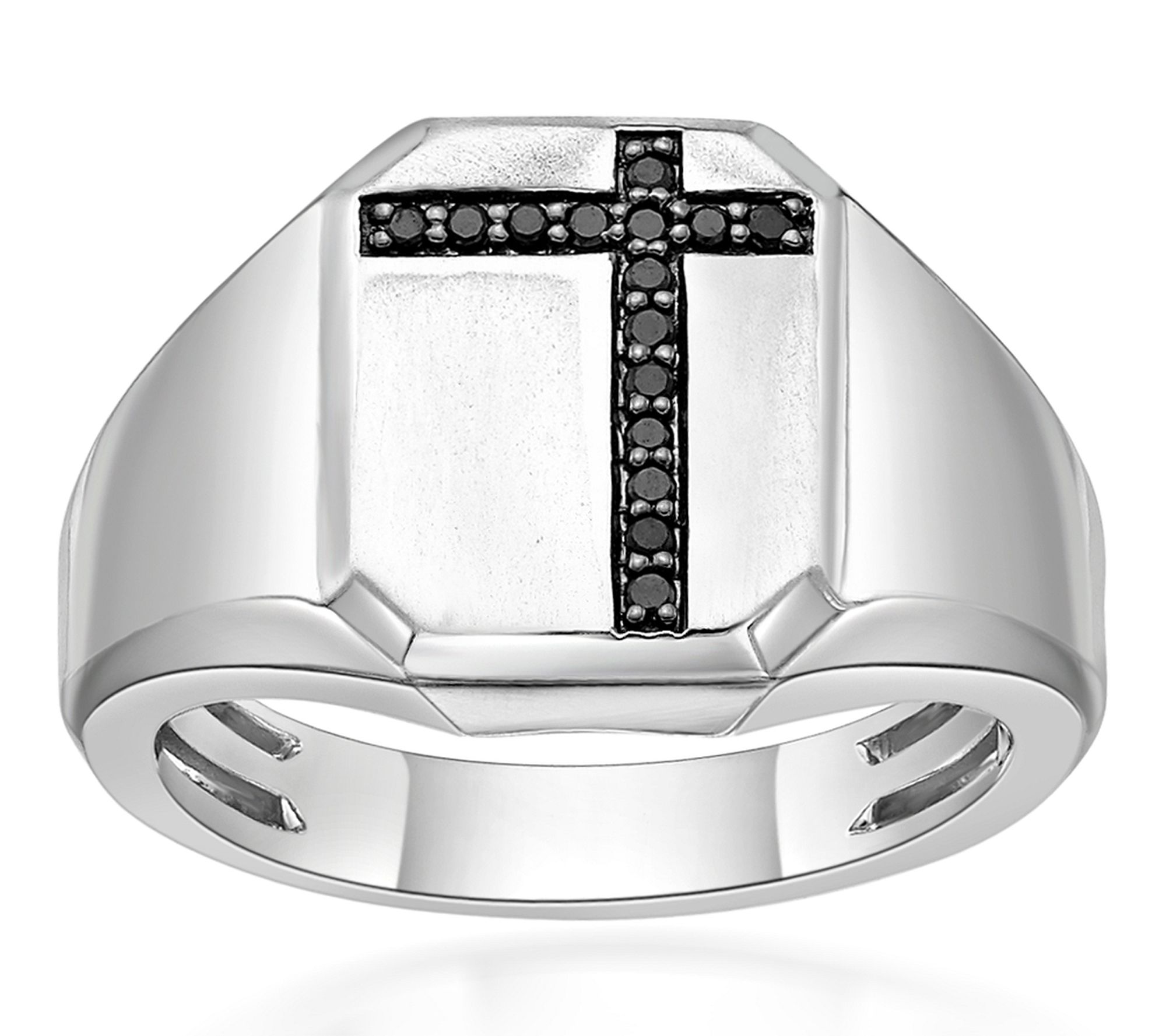 LYNX Men's Sterling Silver Black Diamond CrossRing