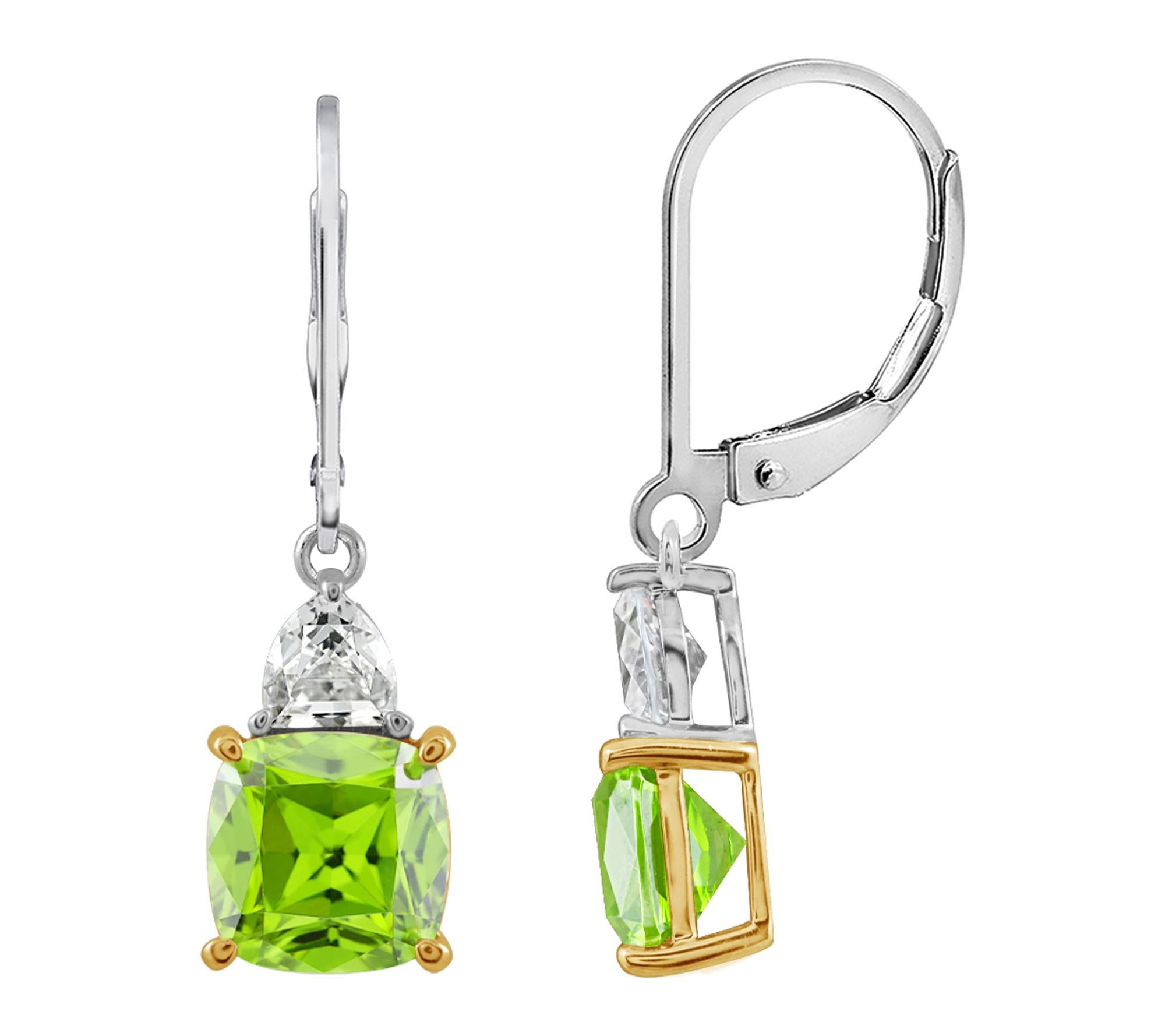 Diamonique Two-Tone Green Asscher Cut Drop Earrings, Sterling