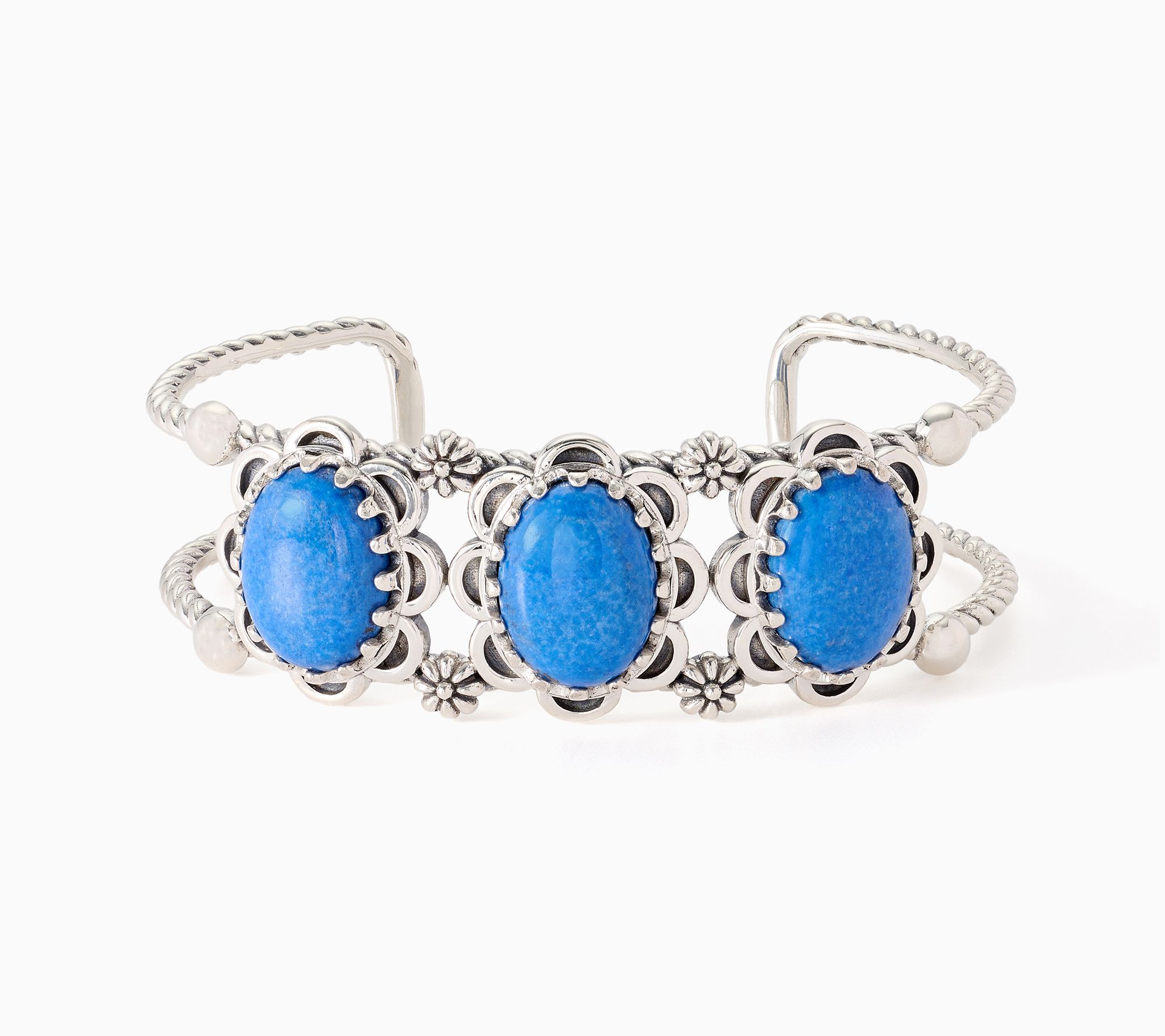 American West Sterling Oval Gemstone Scallop Cu ff