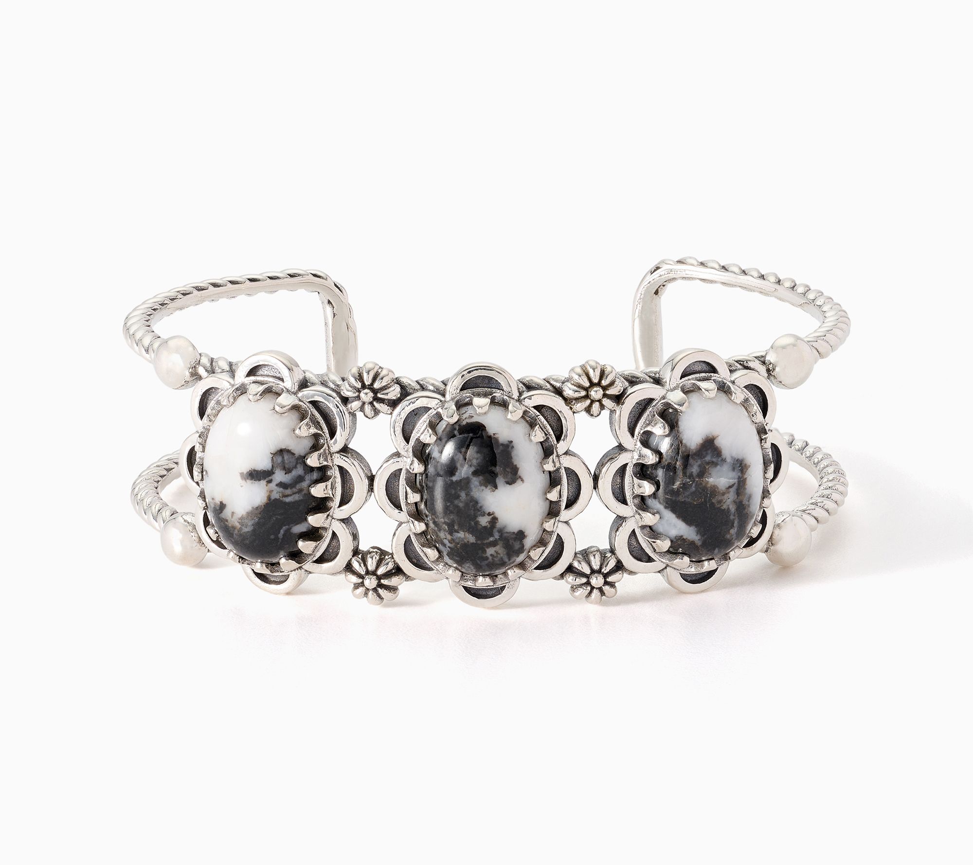 American West Sterling Oval Gemstone Scallop Cuff