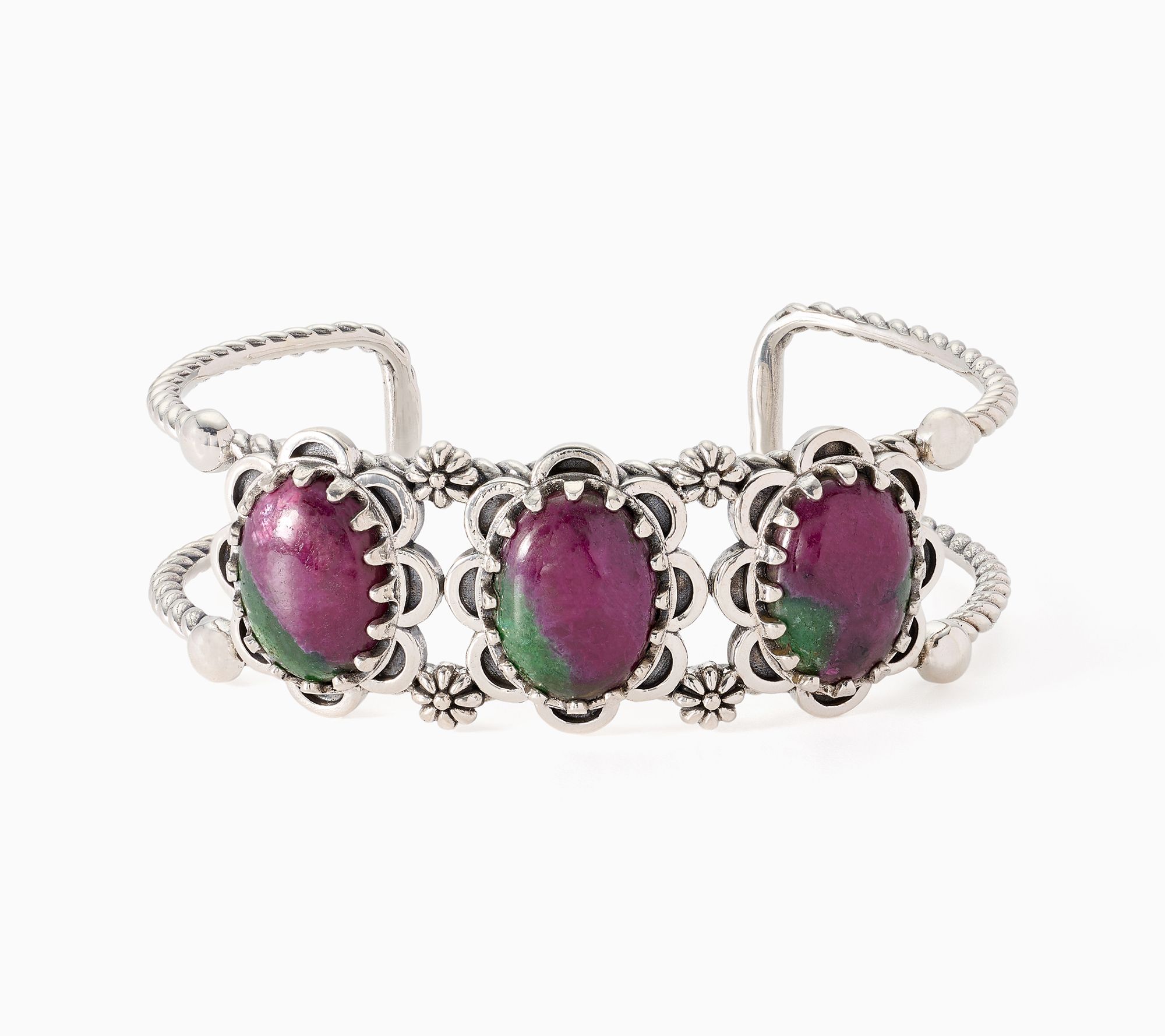 American West Sterling Oval Gemstone Scallop Cuff