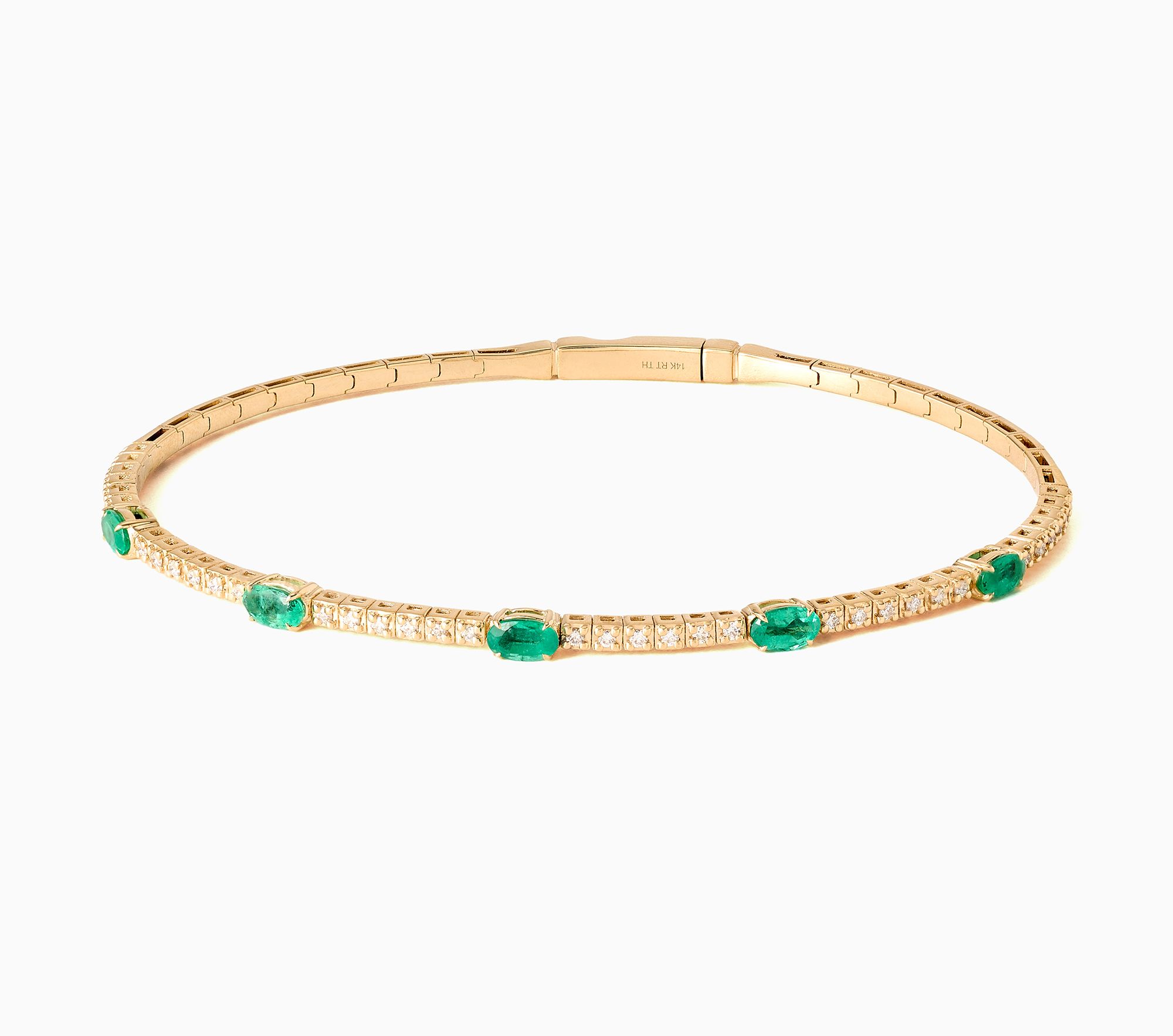 Color by Jeff Moseley 1.25 ctw Emerald Station Bangle, 14K Gold