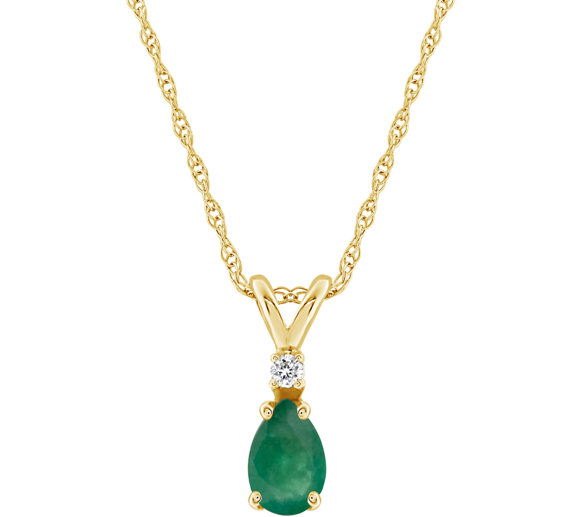 14K Pear-Shaped Precious Gemst one & Diamond P endant w/ Chain