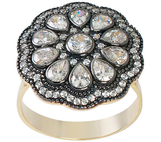 14K Gold Plated Sterling Silver Cubic Zirconia Floral Ring