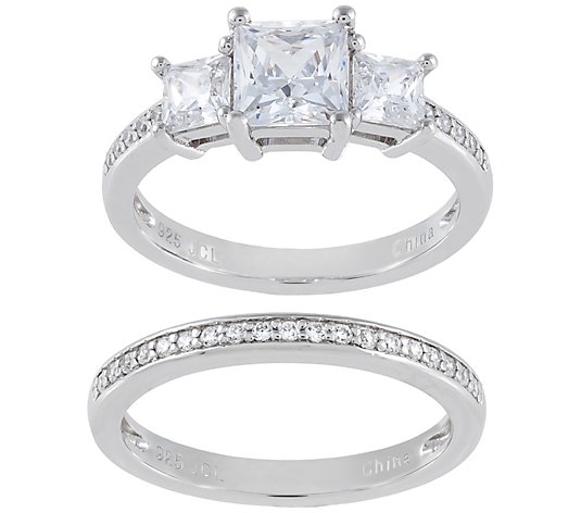 Diamonique 2.55 cttw Princess-Cut Bridal Ring Set, Sterling