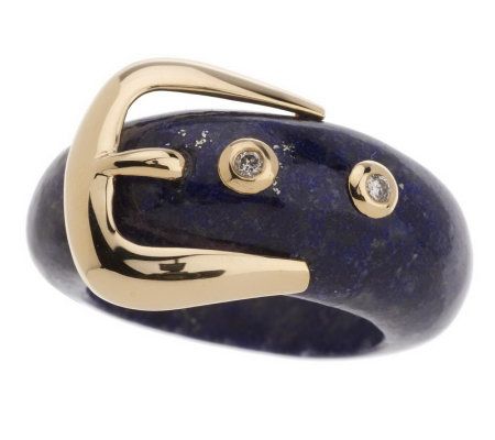 Gemstone Buckle Ring with Diamond Accents 14K Gold - QVC.com