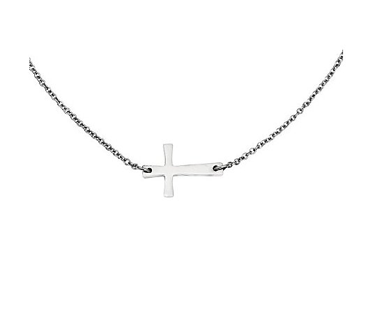 Steel By Design 17" Polished Horizontal Cross Necklace