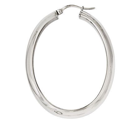 Q Gold Stainless Steel Polished with Textured Middle Hollow Oval Hoop Earrings