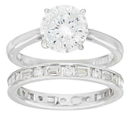 Diamonique 100 Facet Round Bridal Ring Set Platinum Clad