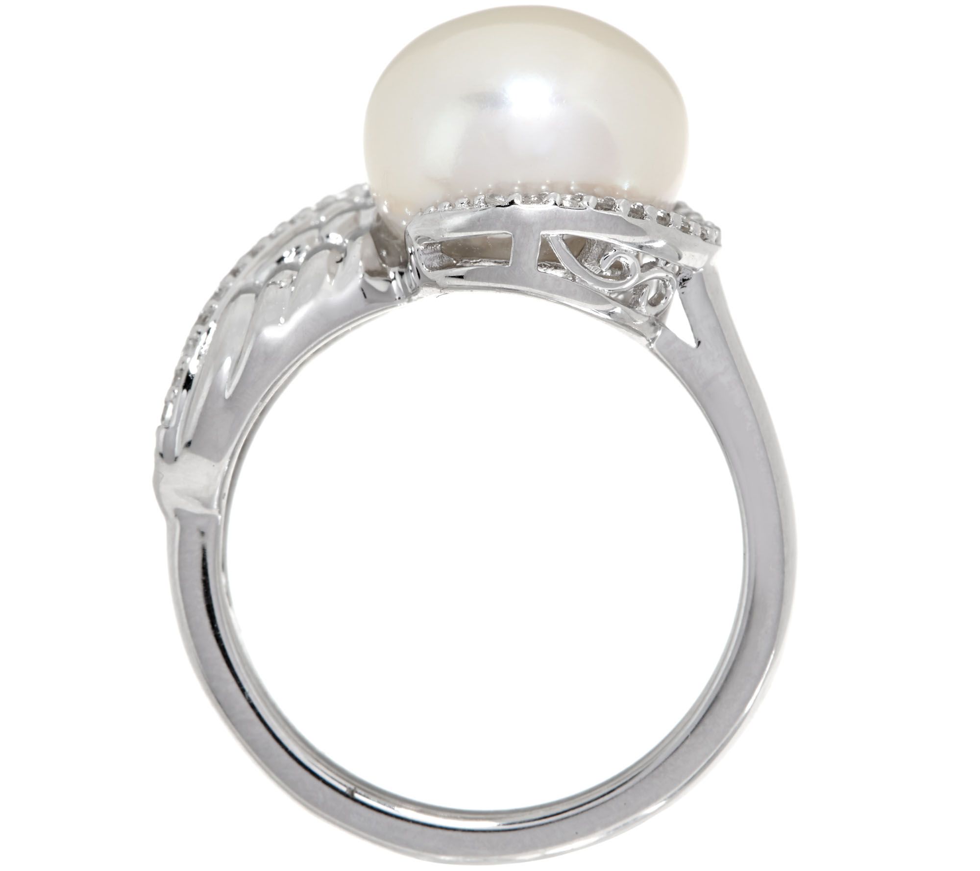 Honora Cultured Pearl White Topaz Sterling Angel Wing Ring - QVC.com